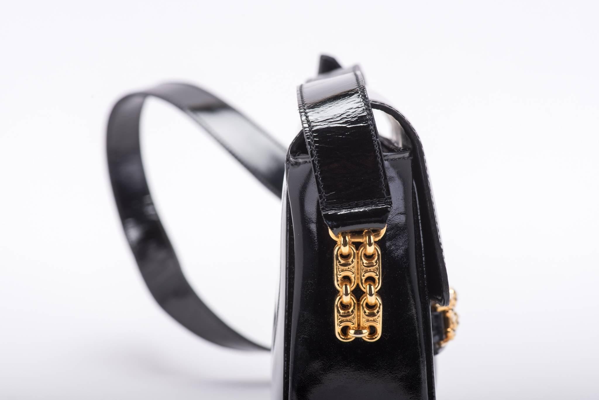 Women's 1990's Celine Black Patent Vintage Shoulder Bag