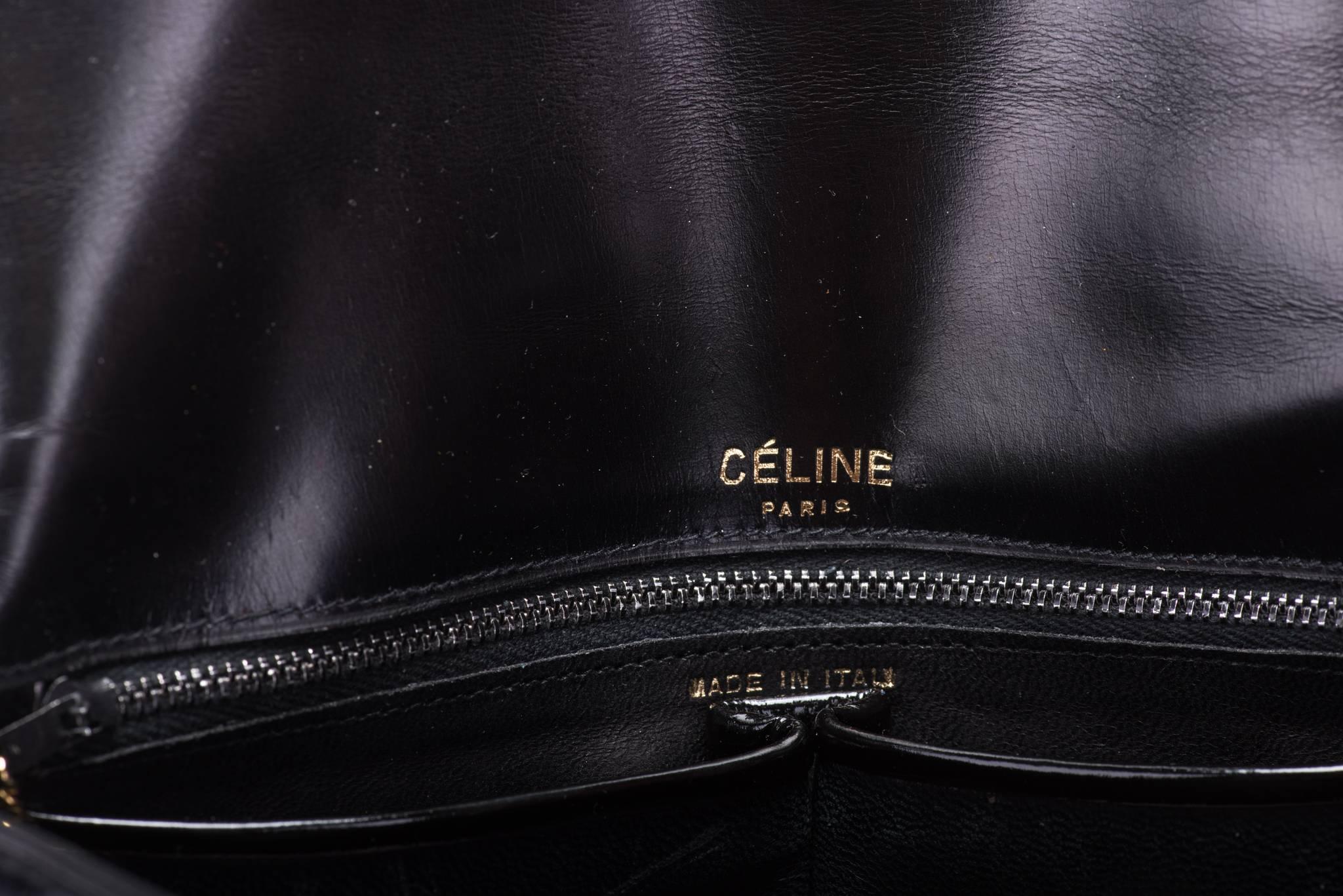1990's Celine Black Patent Vintage Shoulder Bag 1