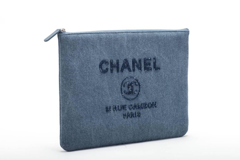 New Chanel Denim Sequins Large Clutch Bag at 1stDibs chanel denim clutch, large clutch bags