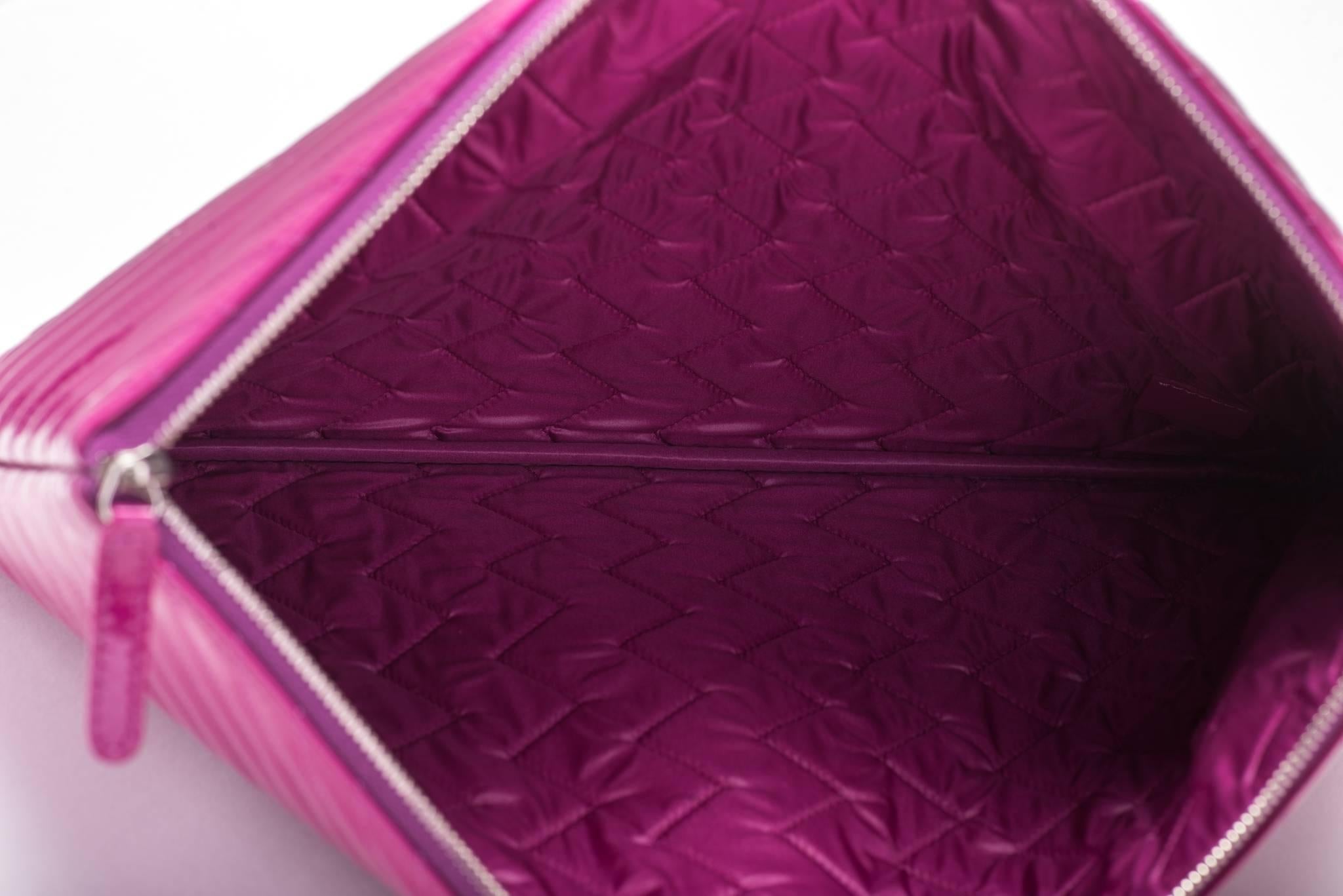 Purple New Chanel Large Magenta Patent Clutch Bag