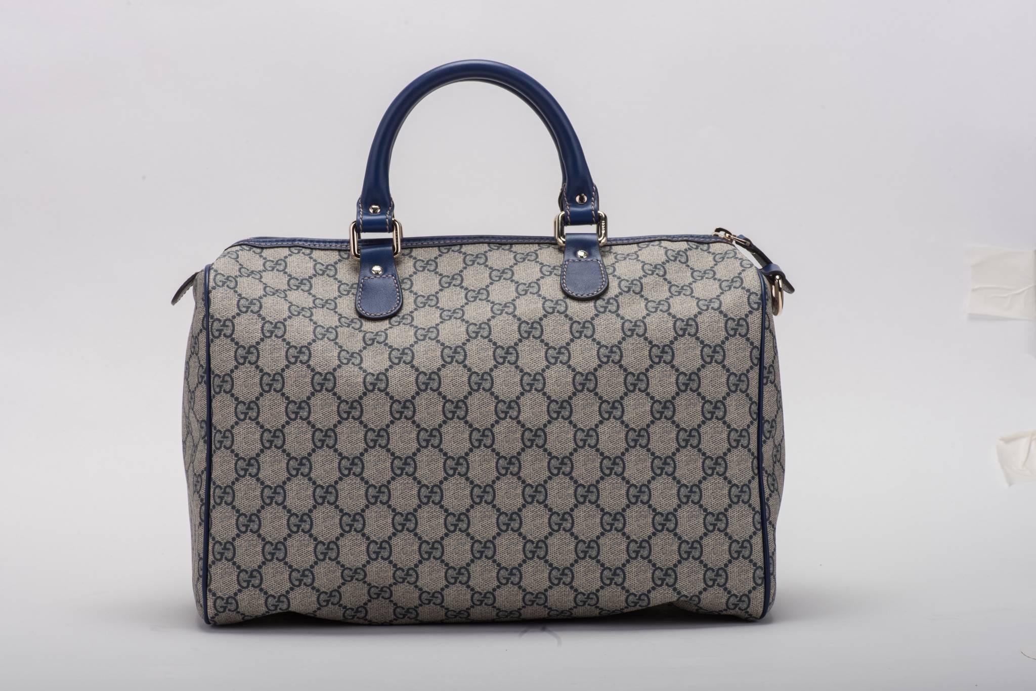 Gray Gucci Limited Edition Guccissima Blue Boston Bag