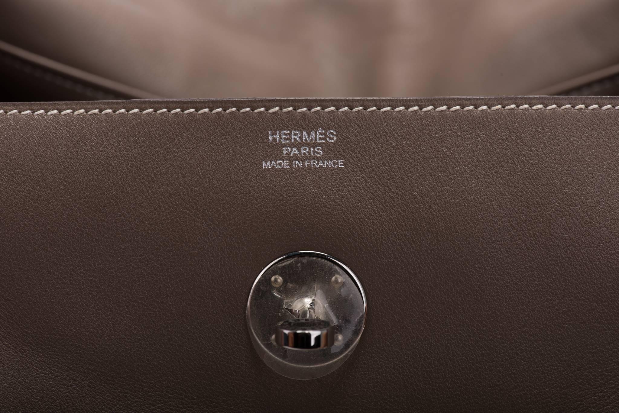 Hermes Etoupe Swift Palladium Lindy Bag 34cm For Sale 2