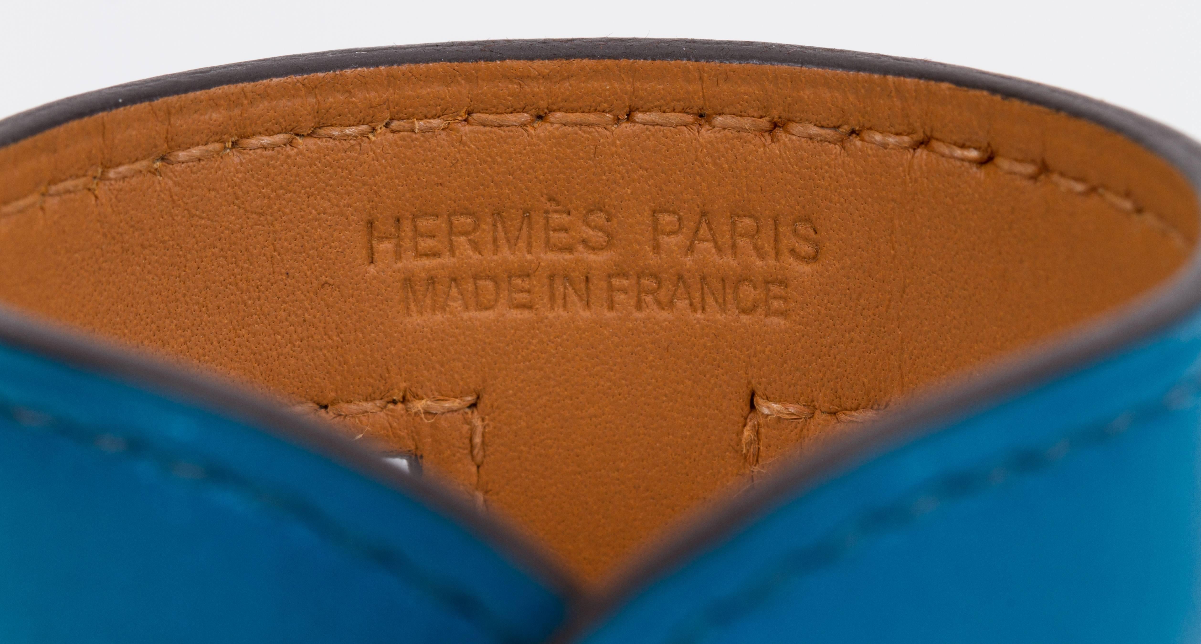 Hermes Blue Izmir Leather Stretch Cuff Bracelet 1