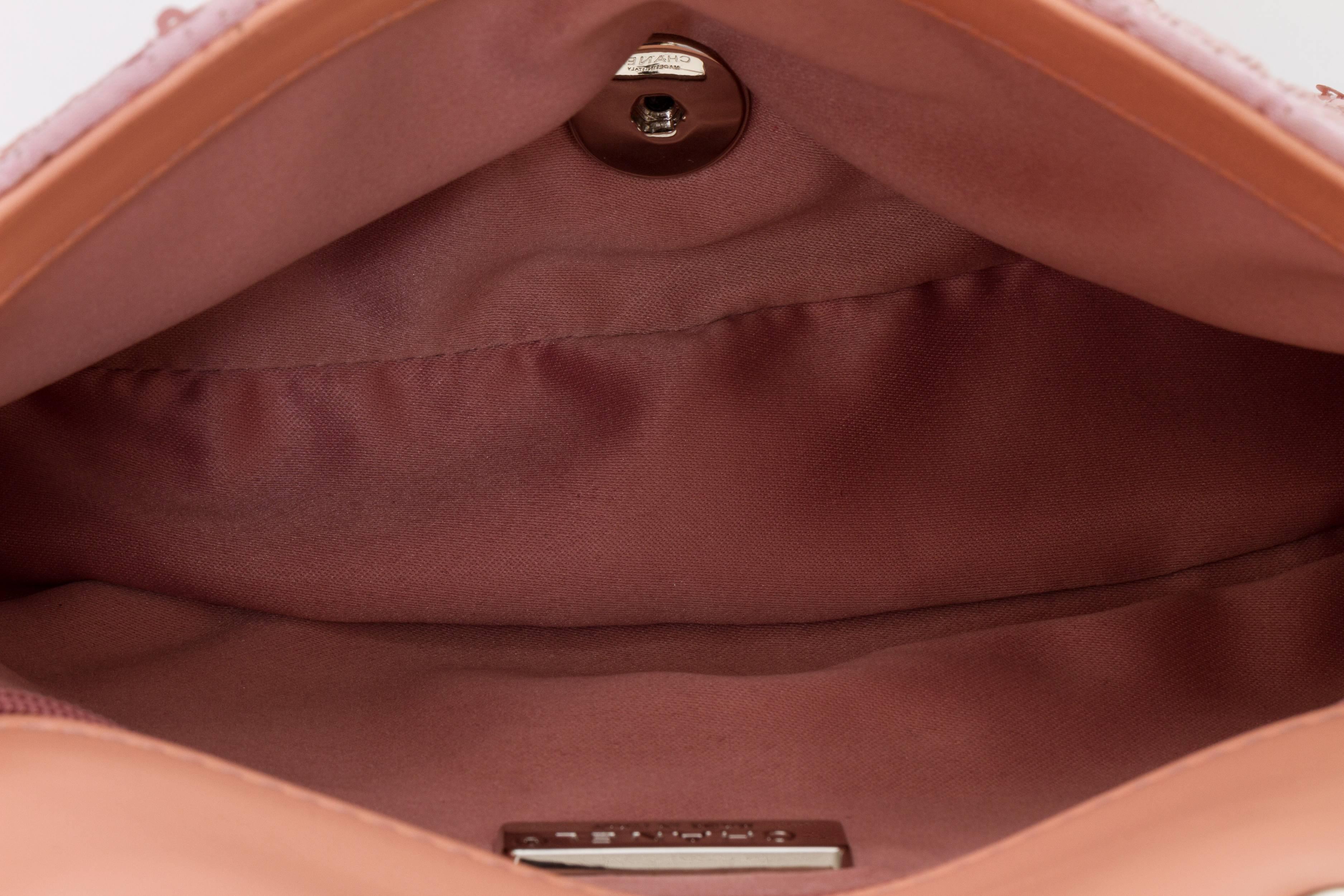 Beige Chanel Classic Pink Sequins Evening Bag
