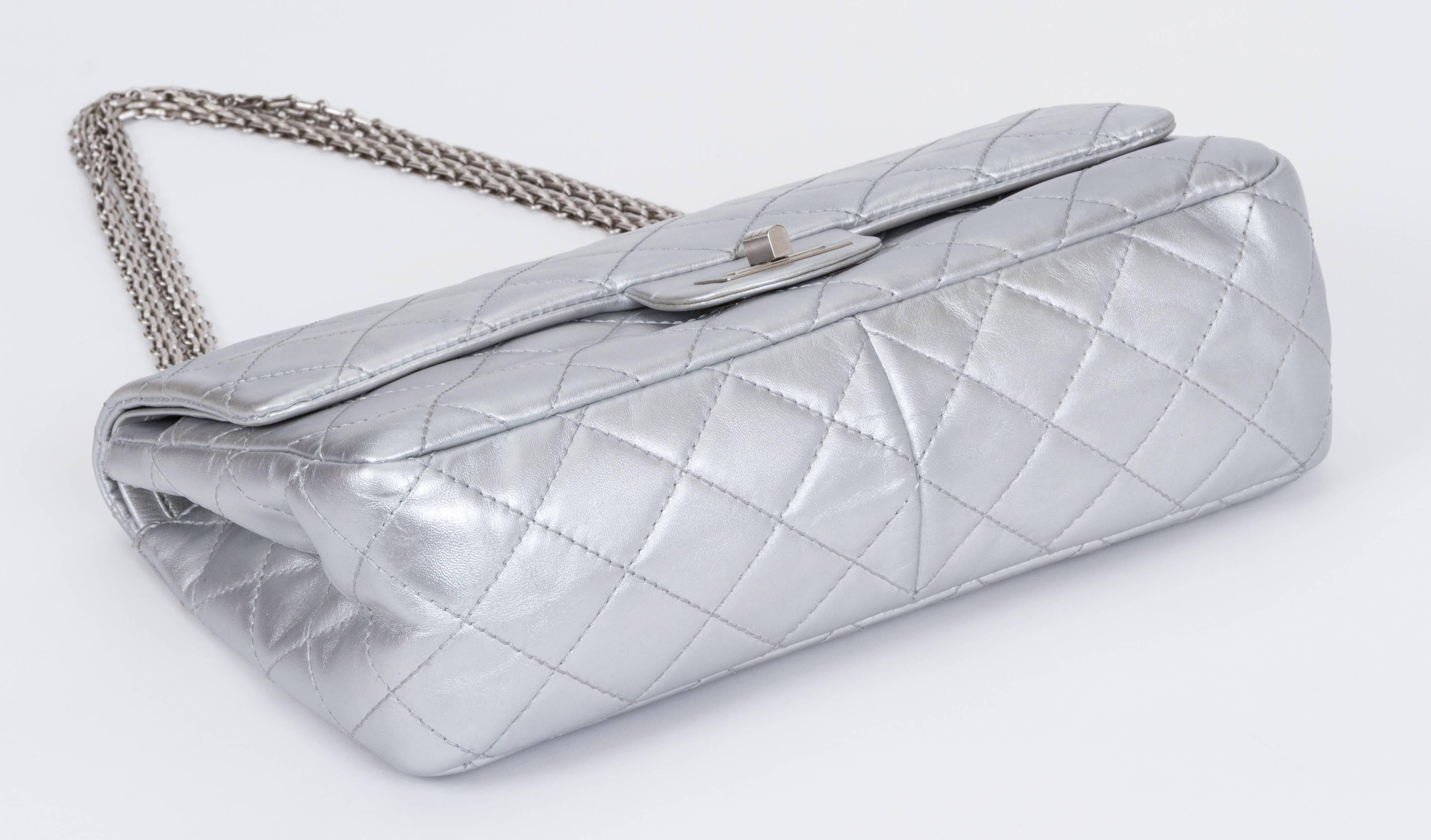 Women's Chanel Silver Jumbo Reissue Double Flap For Sale
