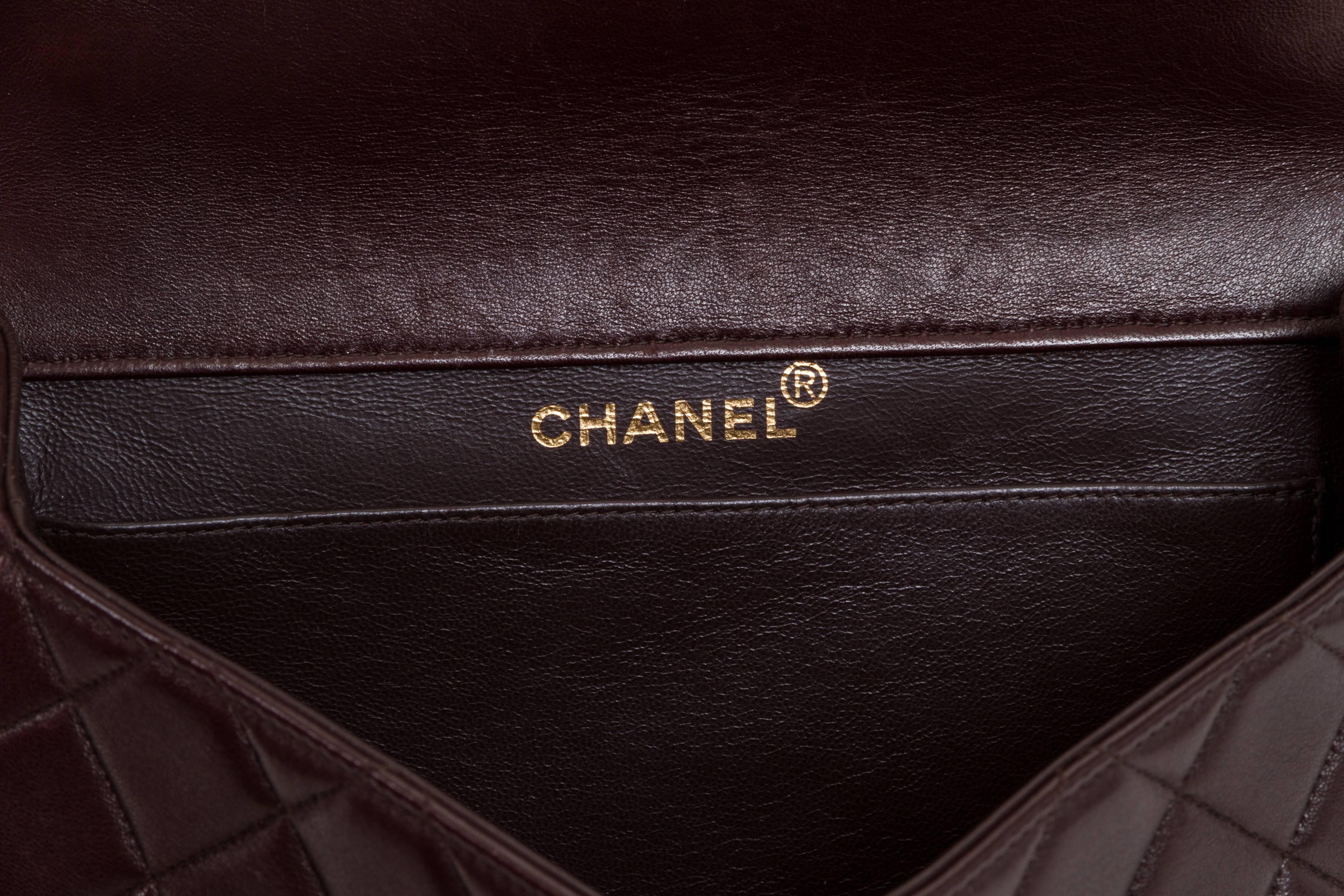 Chanel Vintage Braun Doppelseitige gesteppte Lederklappe Tasche Damen