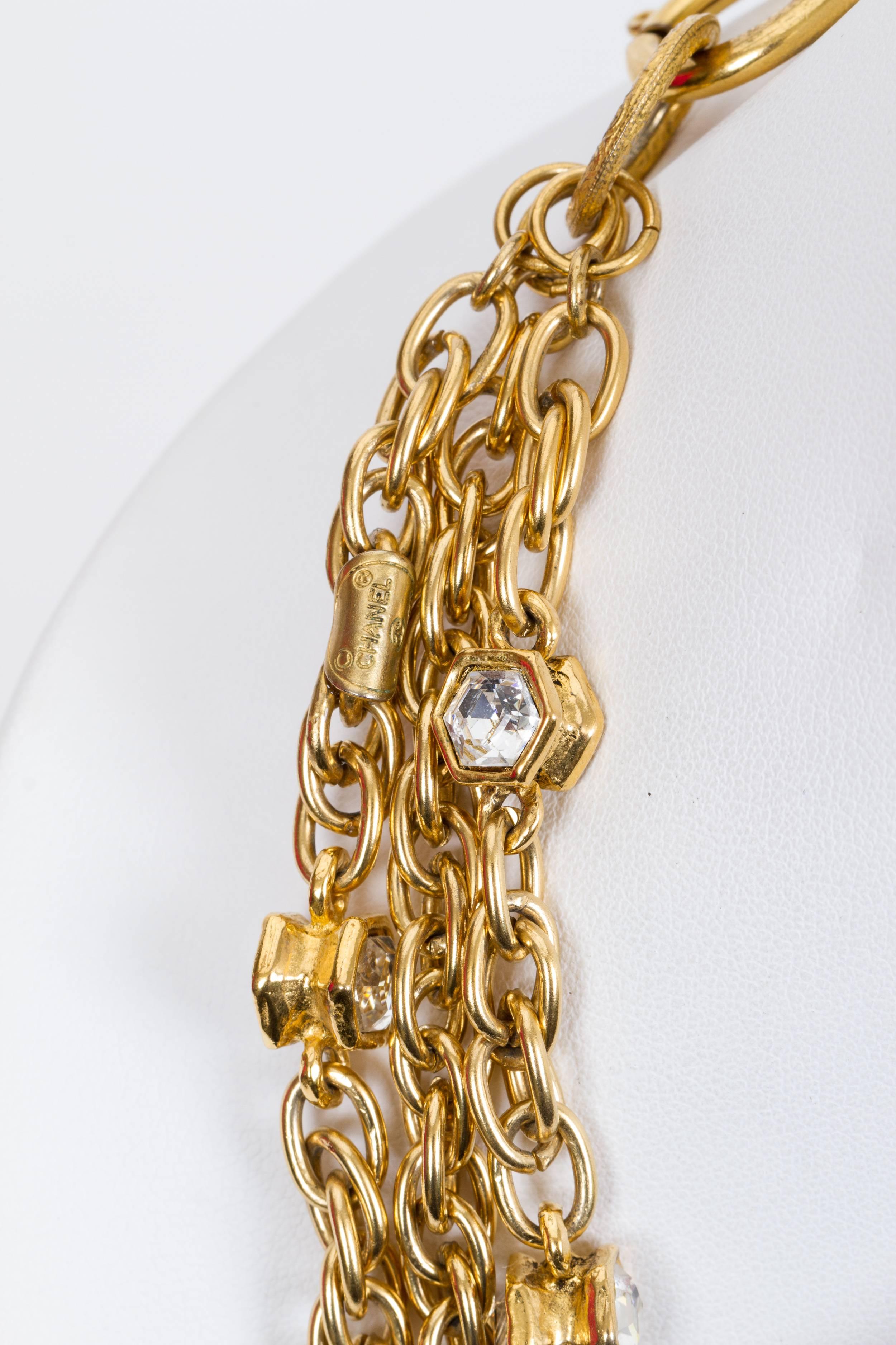 Women's 1970's Vintage Chanel Rare Multi-strand Crystal Gold Necklace