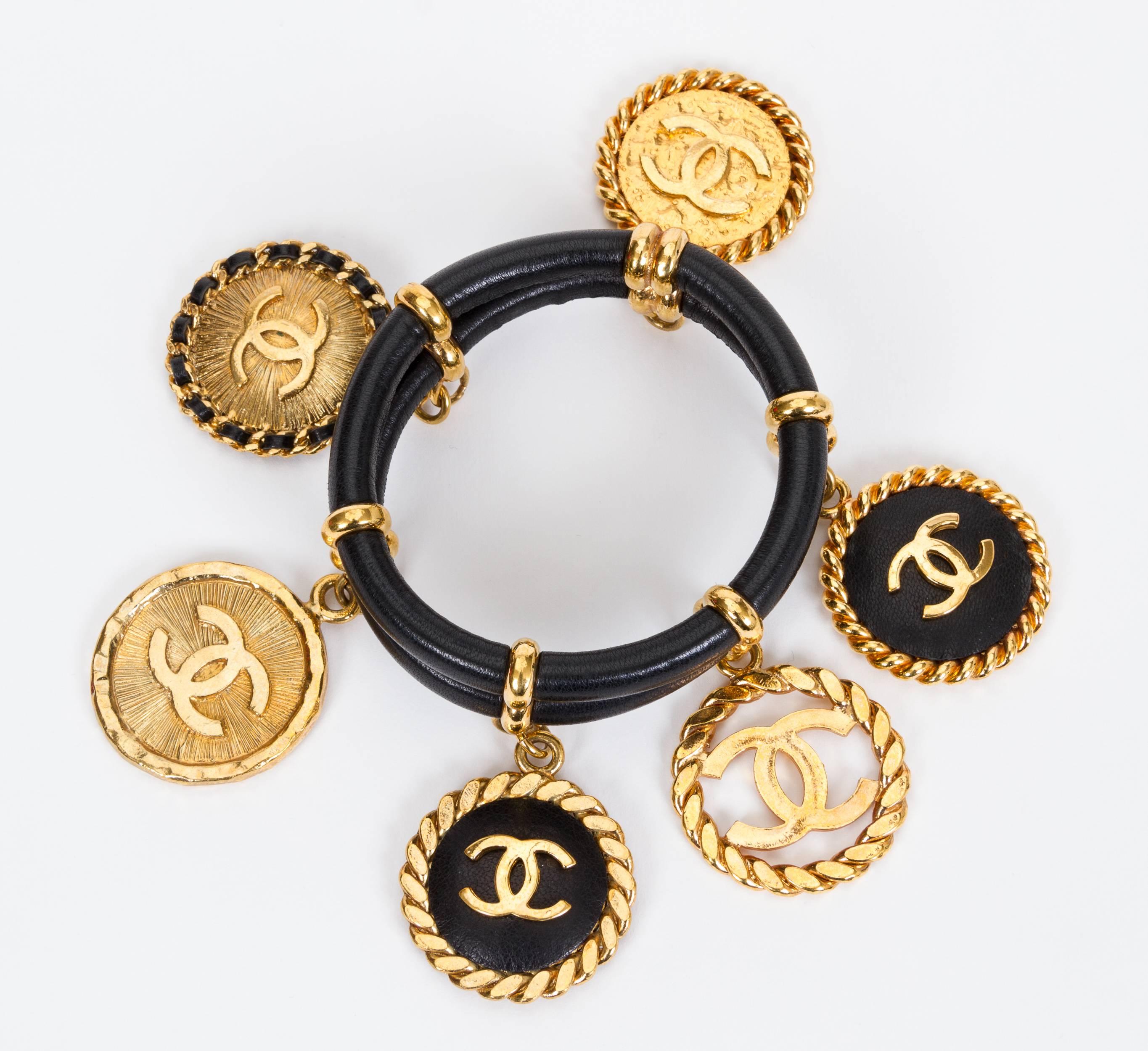 Women's or Men's Chanel Rare Leather & Coin Bracelet