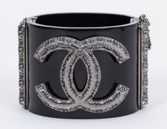 Chanel Black Gunmetal Hinged Cuff