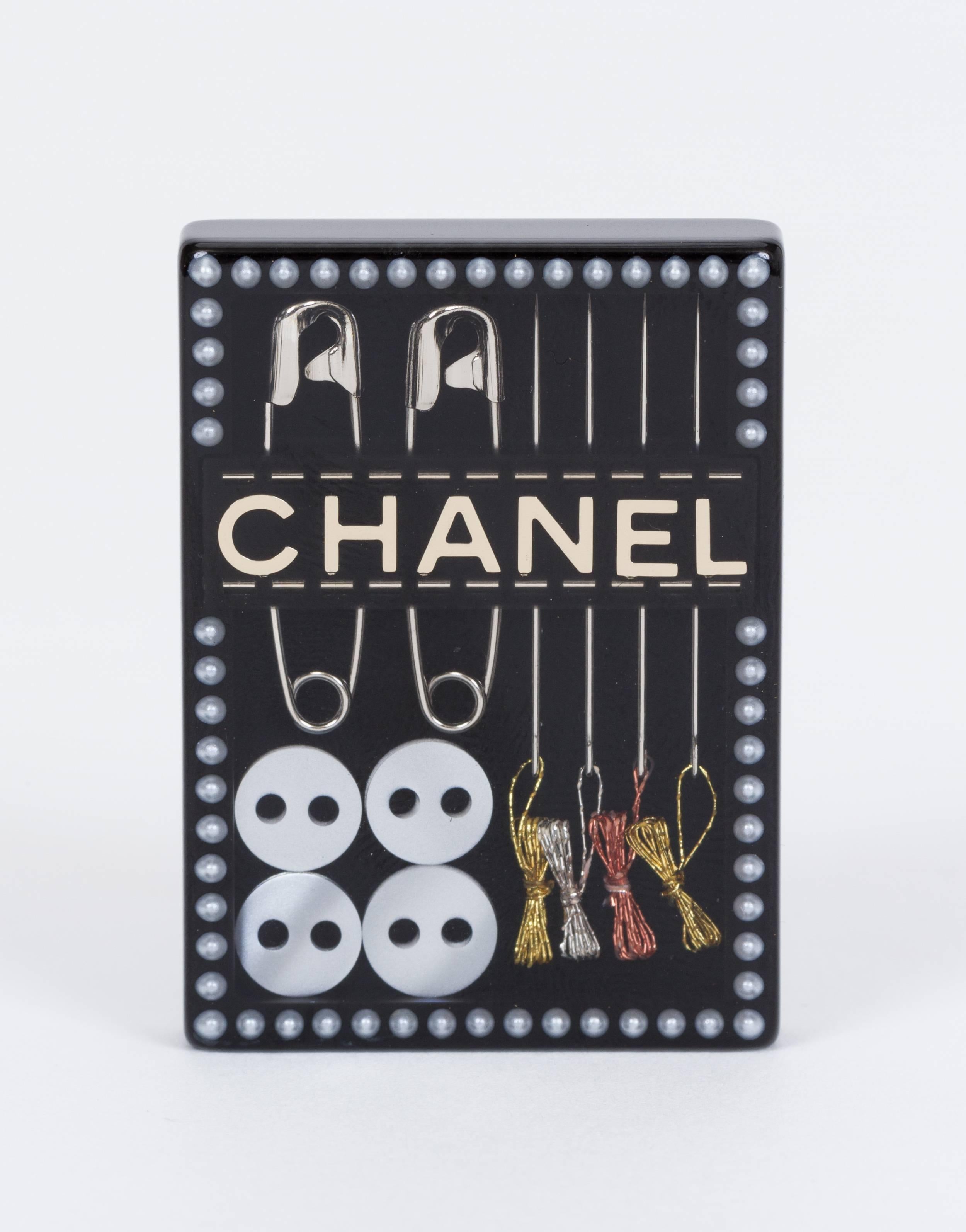 Chanel highly collectible autumn 2017 sequin g kit pin. Brand new in box with suede pouch.
