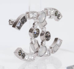 Chanel Grey & Silver CC Logo Pin