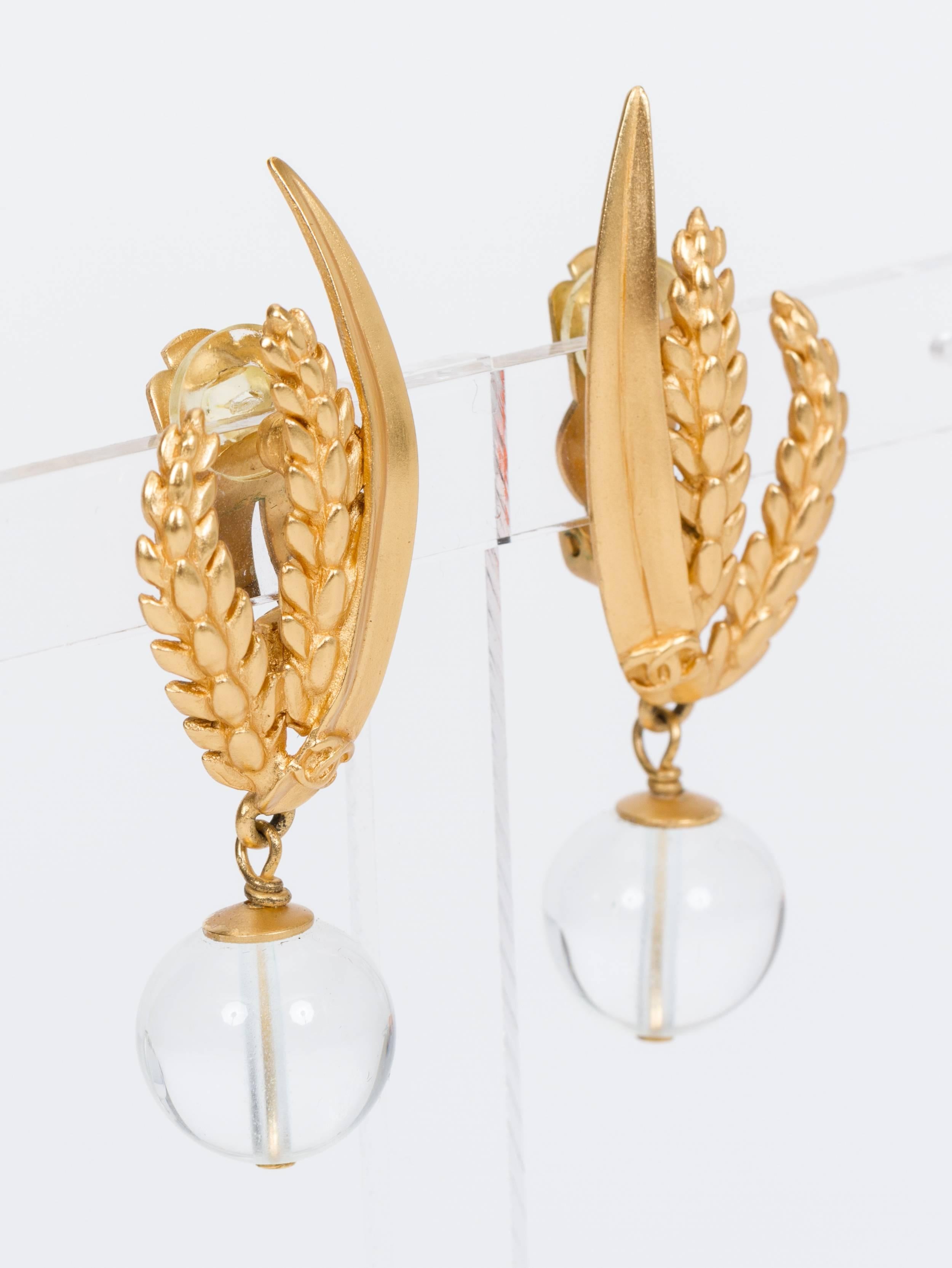 Chanel wheat clip earrings with clear gripoix drops. Collection spring 99. Come with original box.