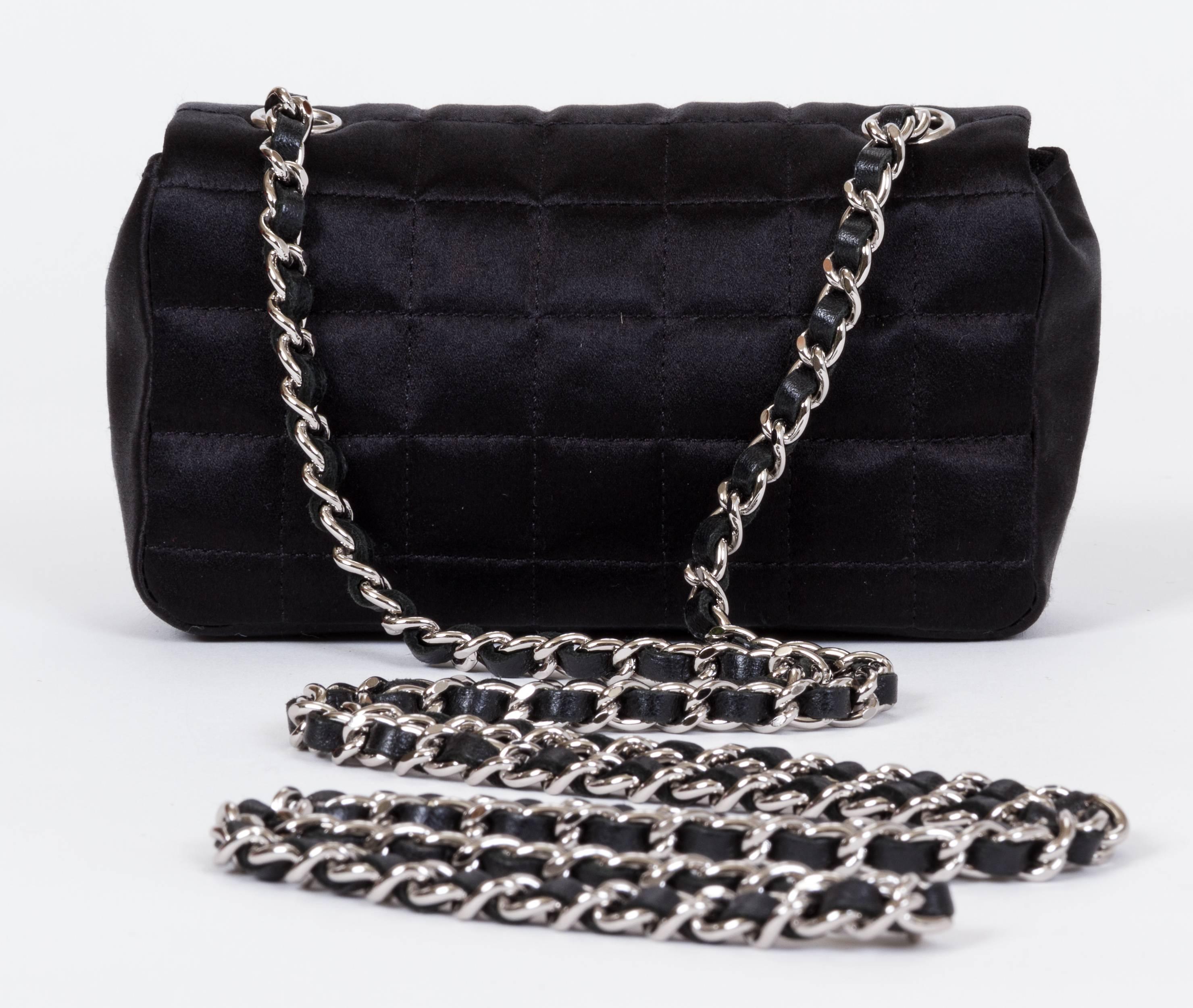 Women's Chanel Black Silk Mini Make Up Flap Bag