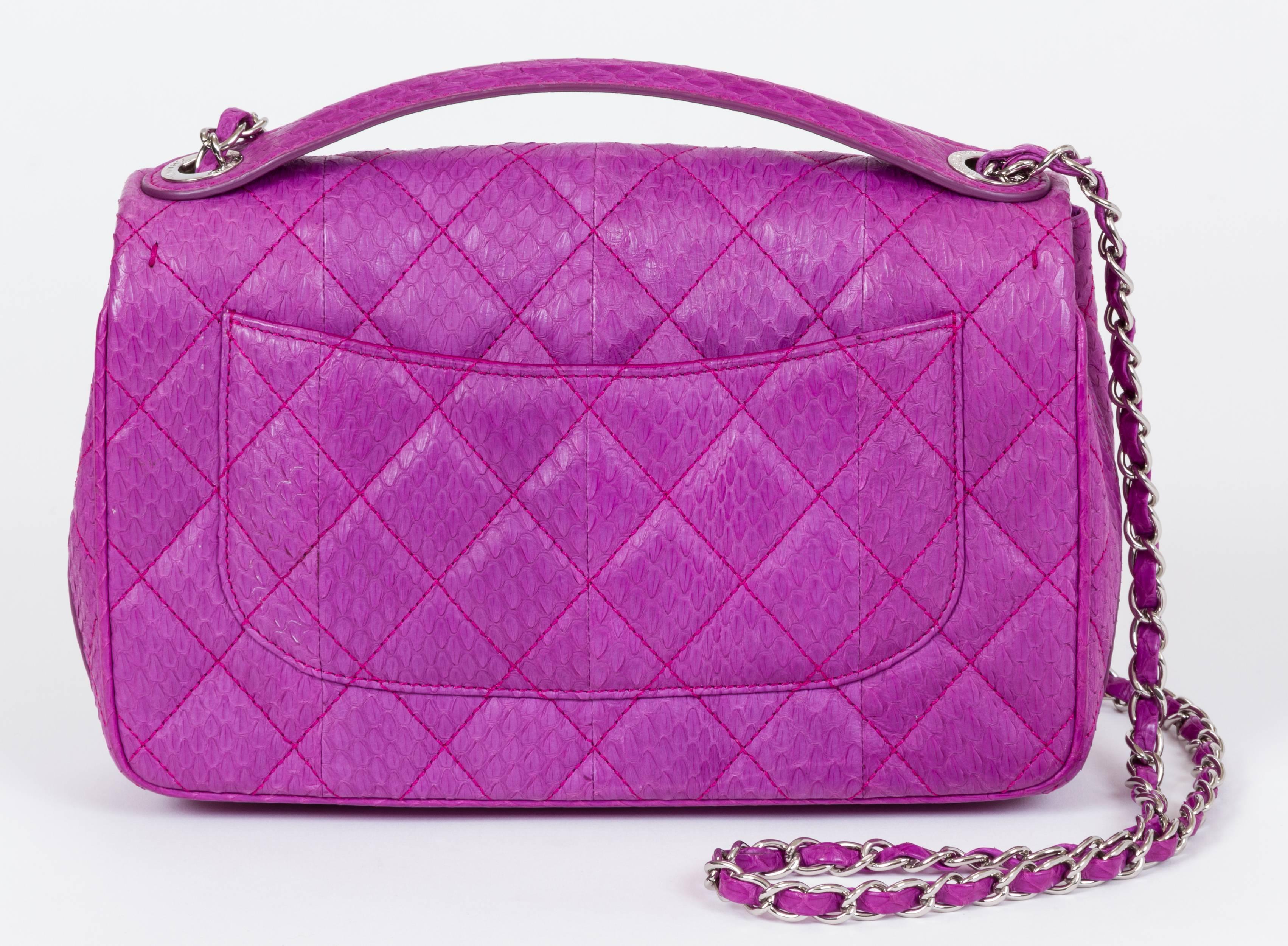 Chanel Purple Python Flap Bag, 2015 In New Condition In West Hollywood, CA