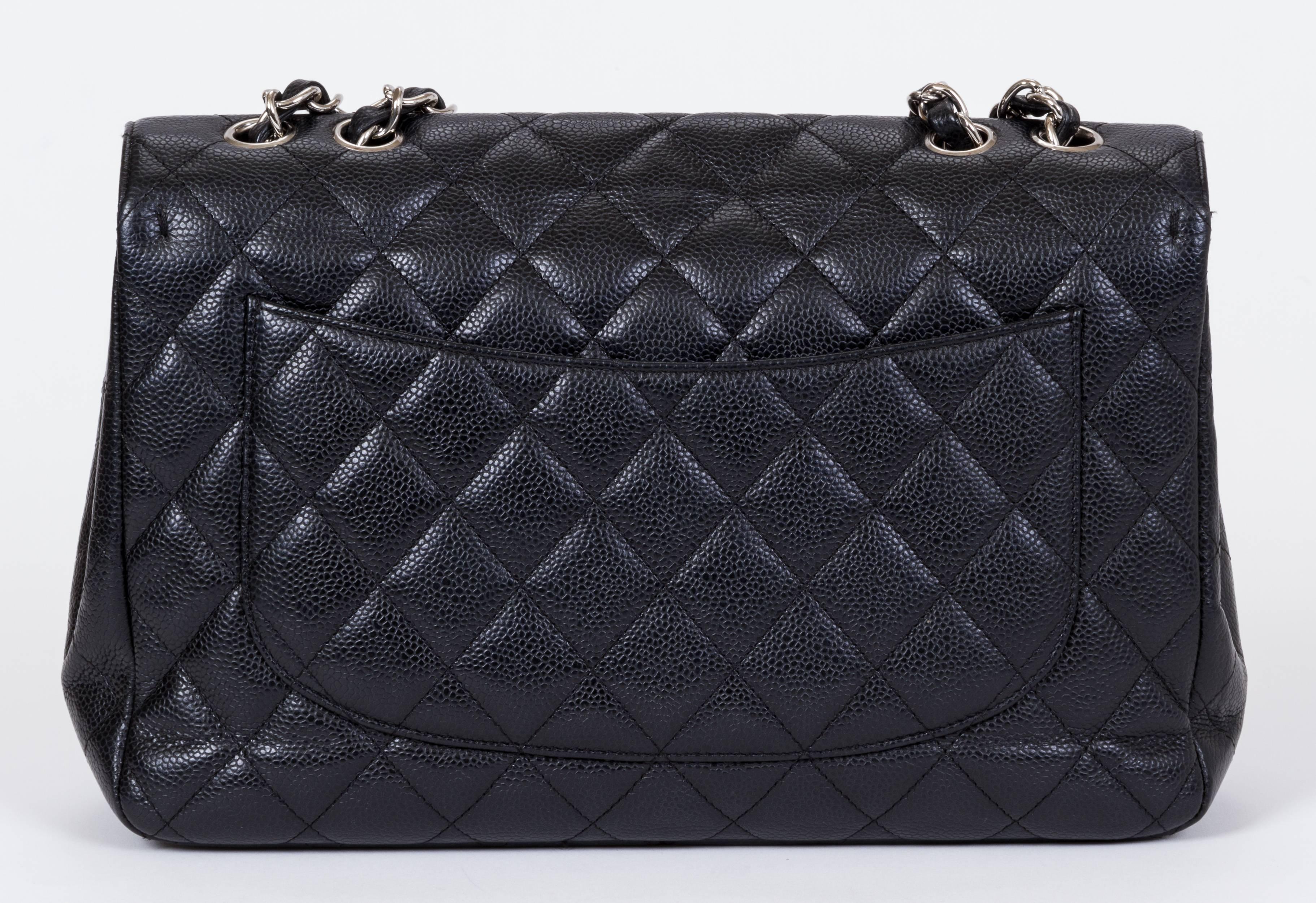 Chanel Black Caviar Jumbo Single Flap In Excellent Condition In West Hollywood, CA