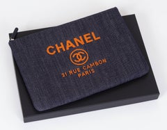 New Chanel Large Denim/Orange Clutch