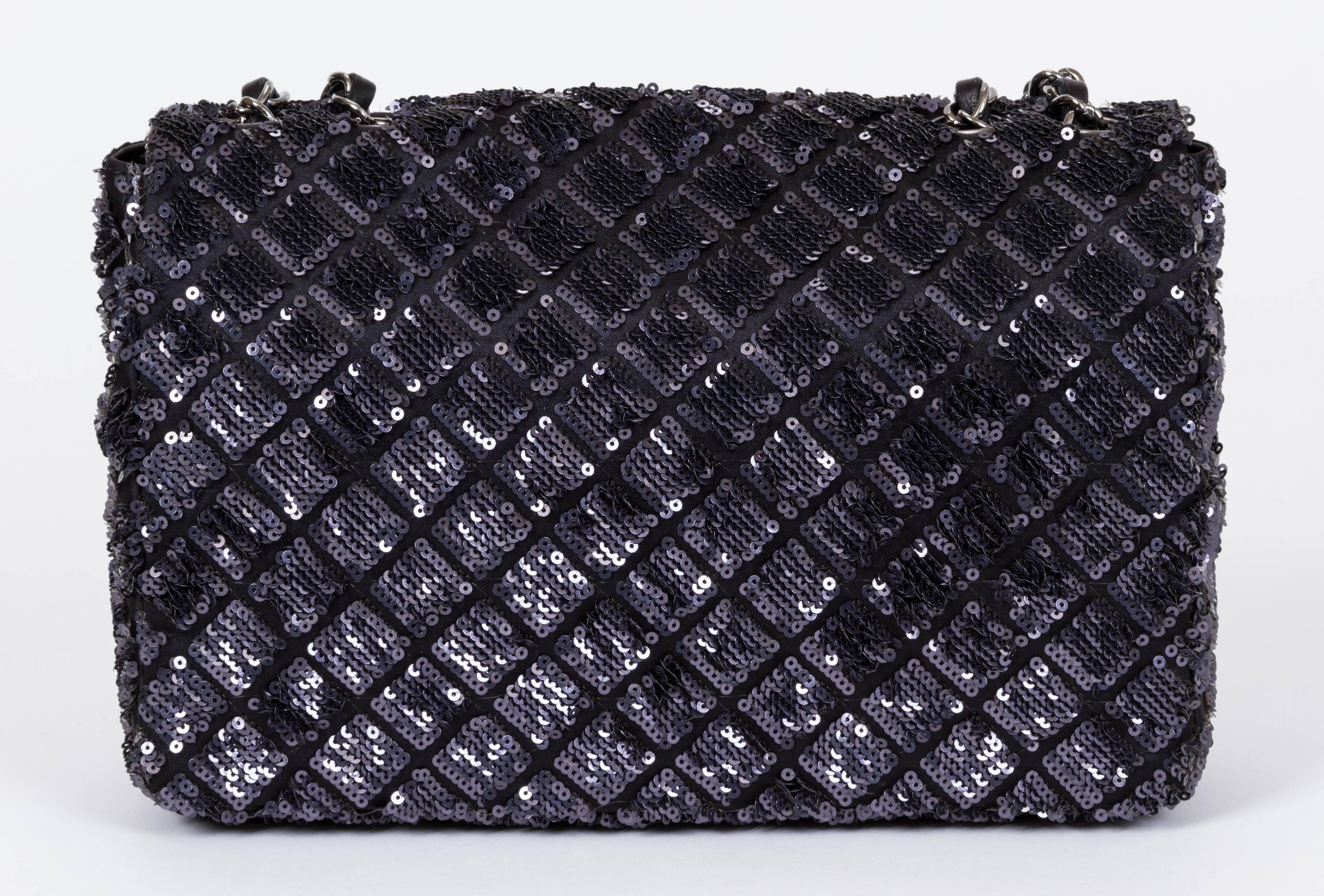 Chanel Black & Grey Sequins Flap Bag In Excellent Condition In West Hollywood, CA