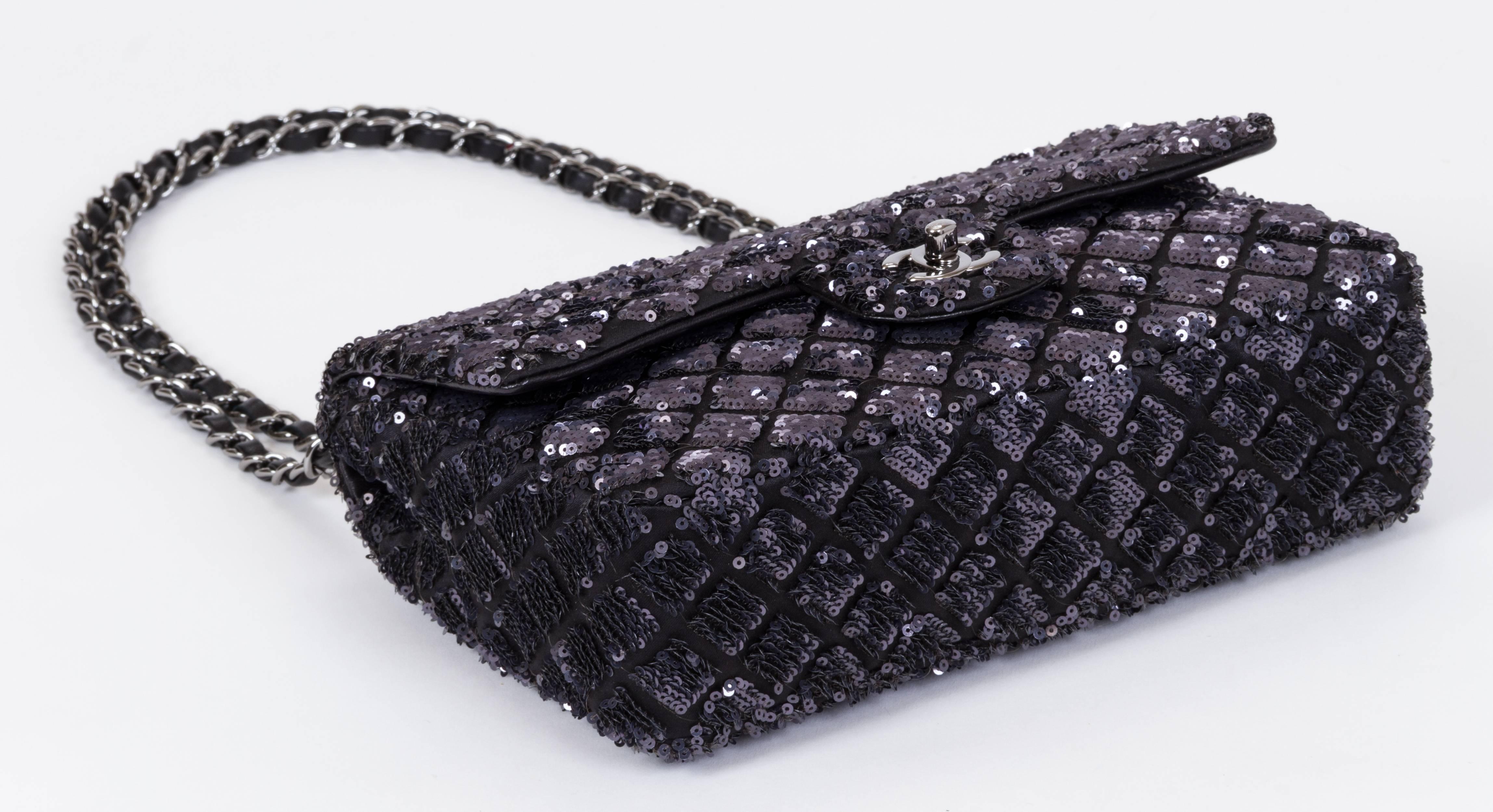 Women's Chanel Black & Grey Sequins Flap Bag
