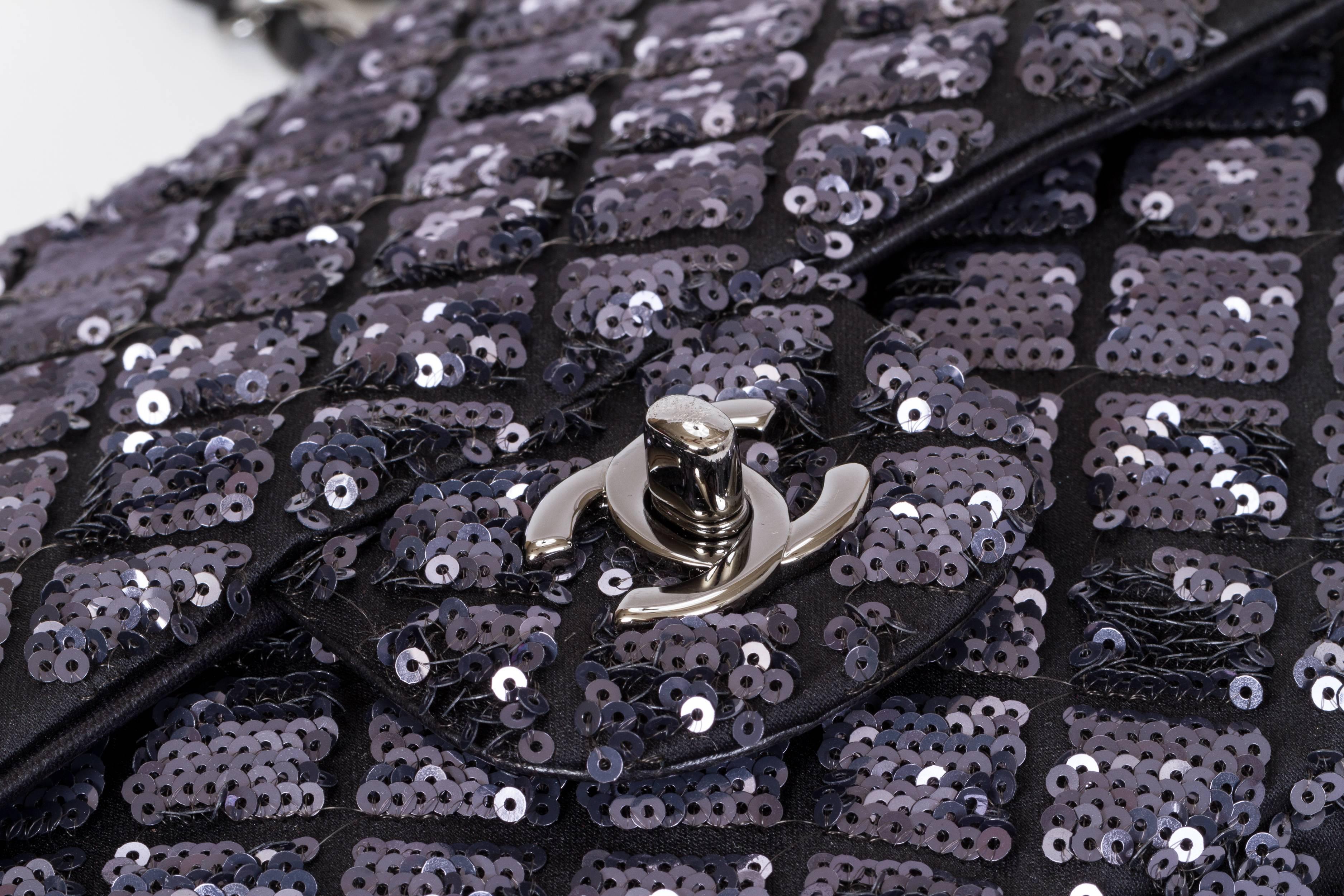Chanel Black & Grey Sequins Flap Bag 2