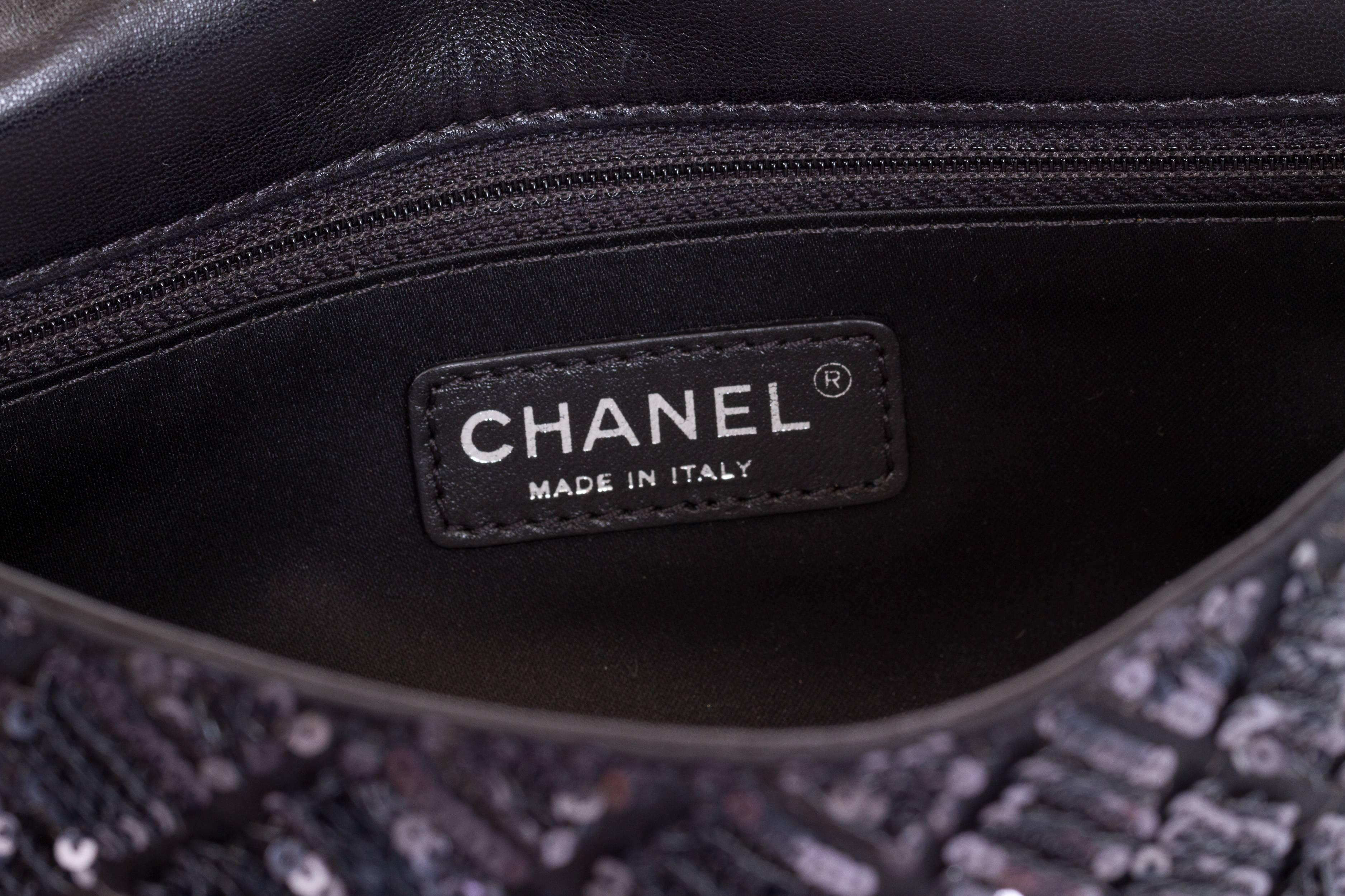 Chanel Black & Grey Sequins Flap Bag 3