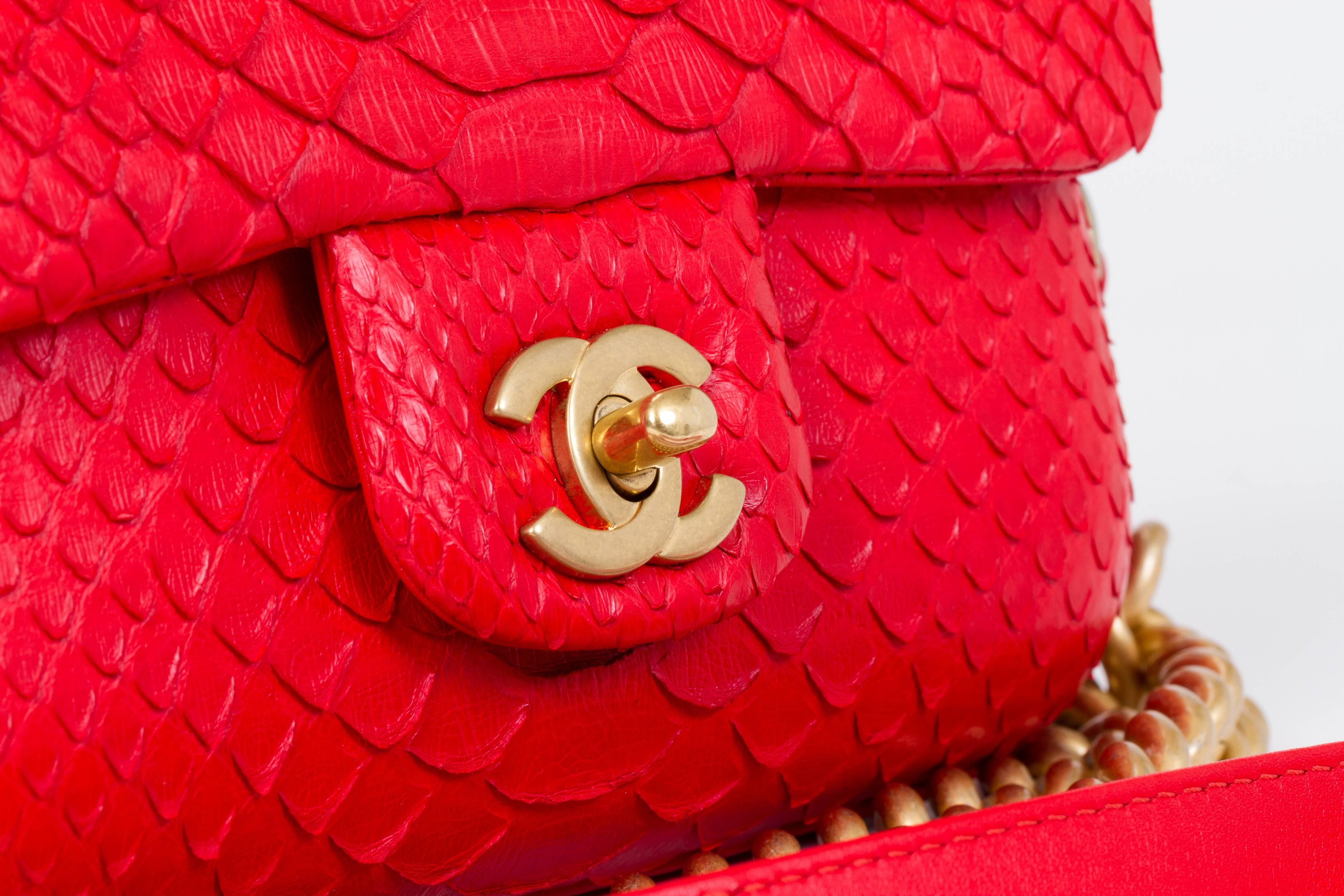 New Chanel Red & Gold Python Cross Body 1