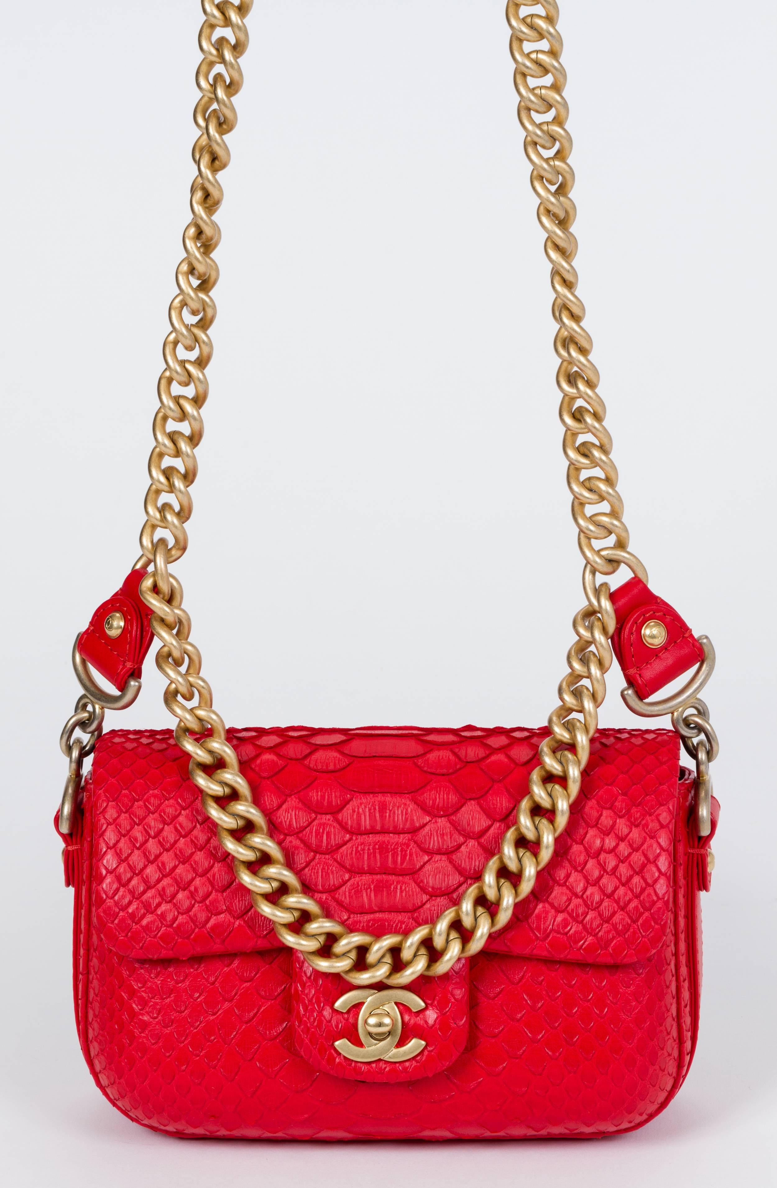 New Chanel Red & Gold Python Cross Body 4