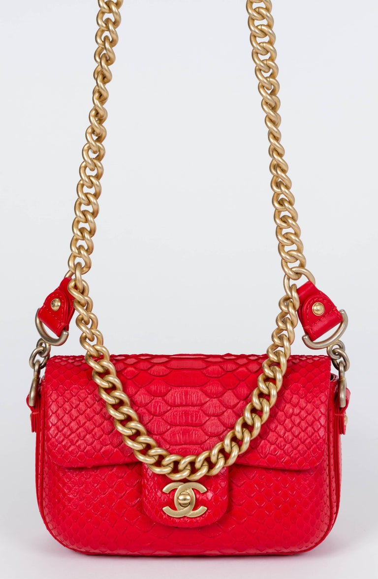 Red Chanel Python New Chanel Red and Gold Python Cross Body at 1stDibs