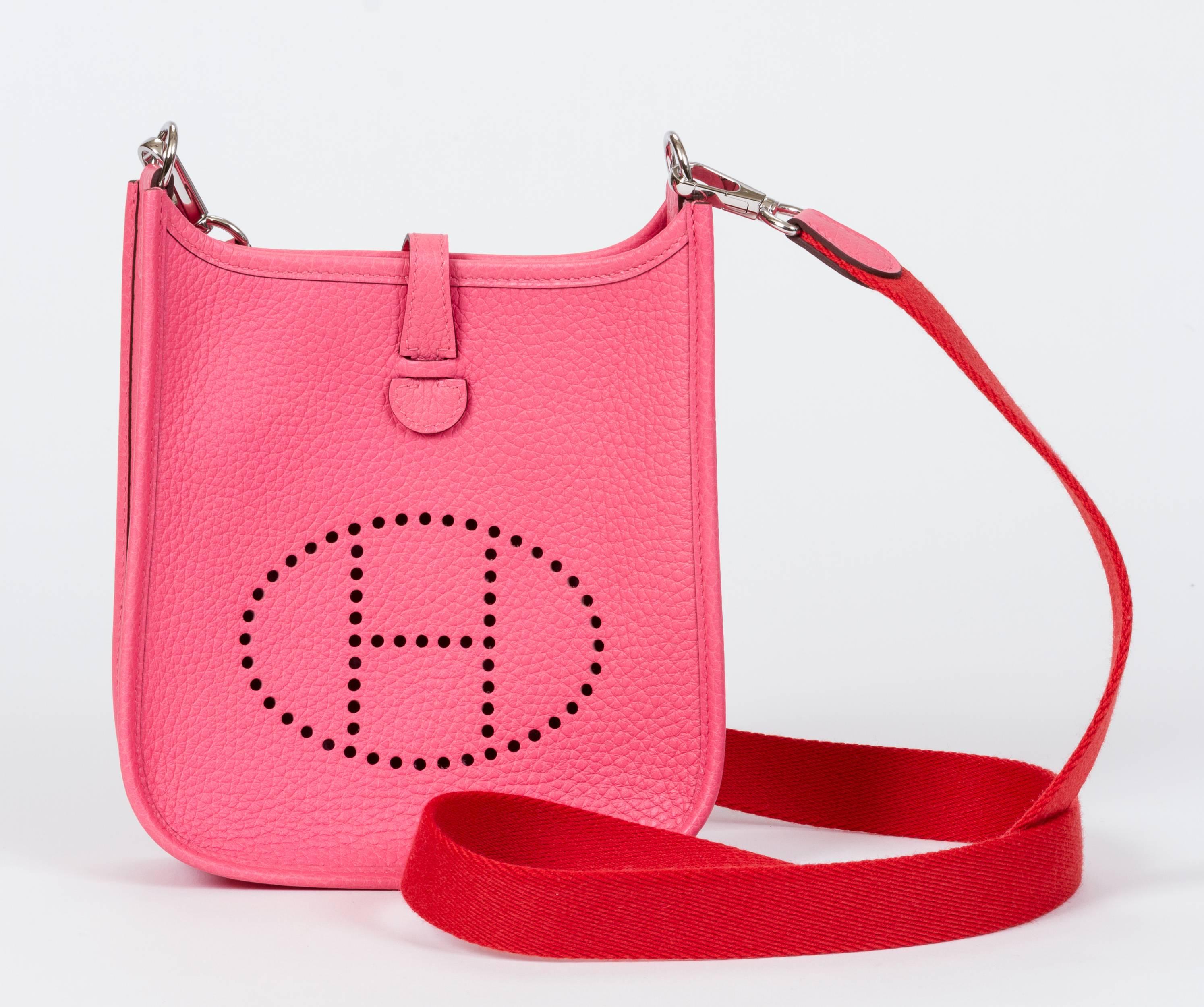 New Hermes Mini Evelyne Rose Azalee/Pivoine Bag In New Condition In West Hollywood, CA