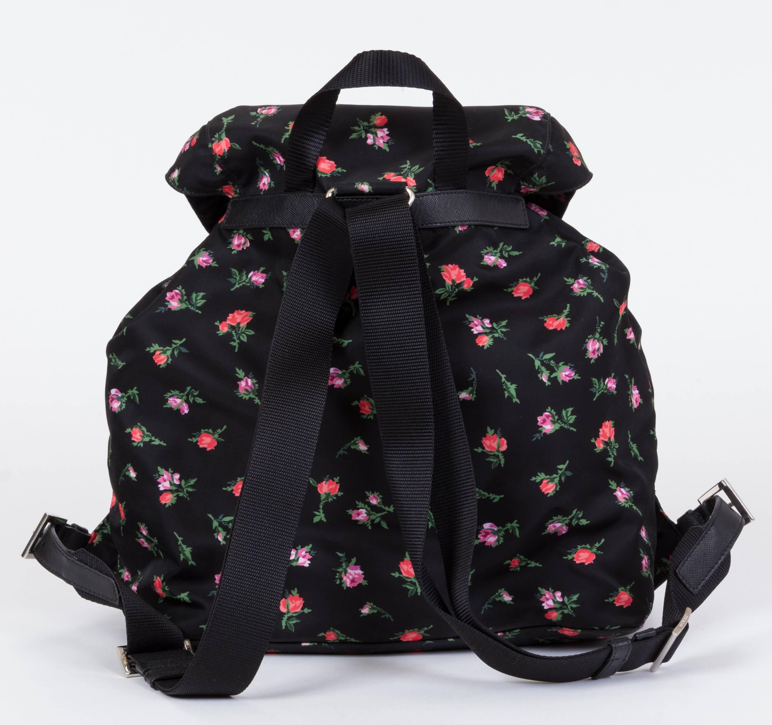 Prada Black Nylon Rosetted Backpack In Excellent Condition In West Hollywood, CA