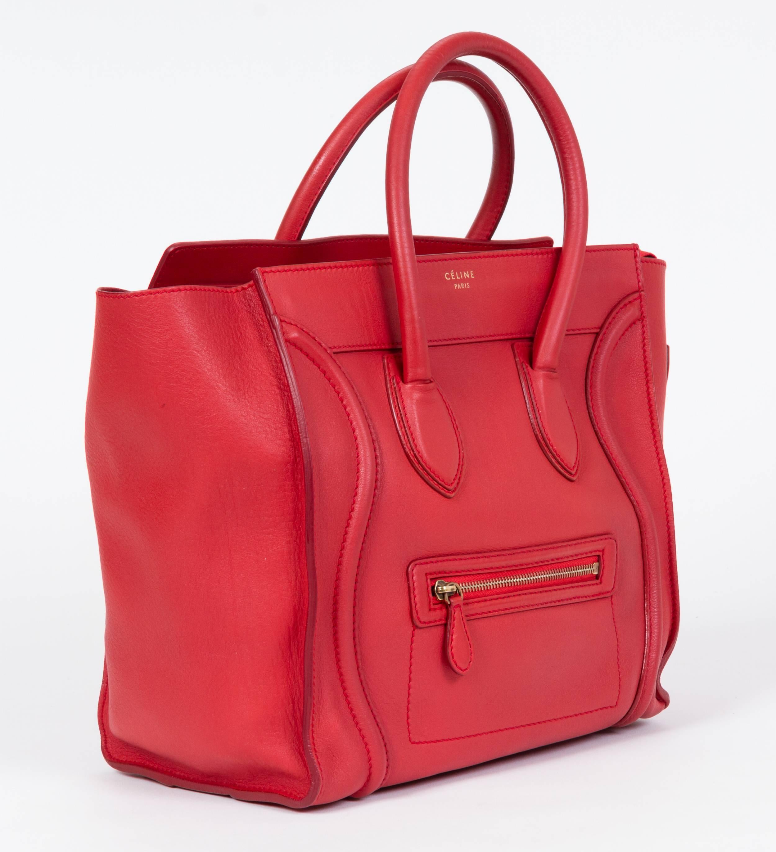 Celine Red Leather Mini Luggage Bag For Sale at 1stDibs | celine red ...