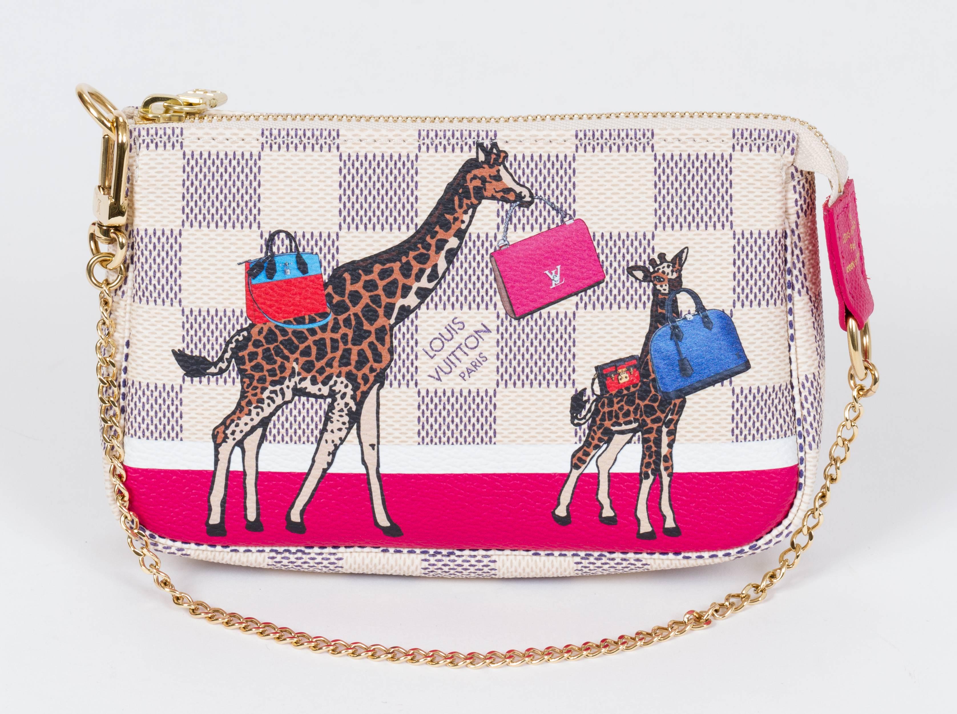 Gray New Vuitton Limited Edition Mini Pouchette Giraffe Bag