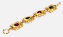 Chanel 1970's Vintage Gold Plated Square Gripoix Bracelet