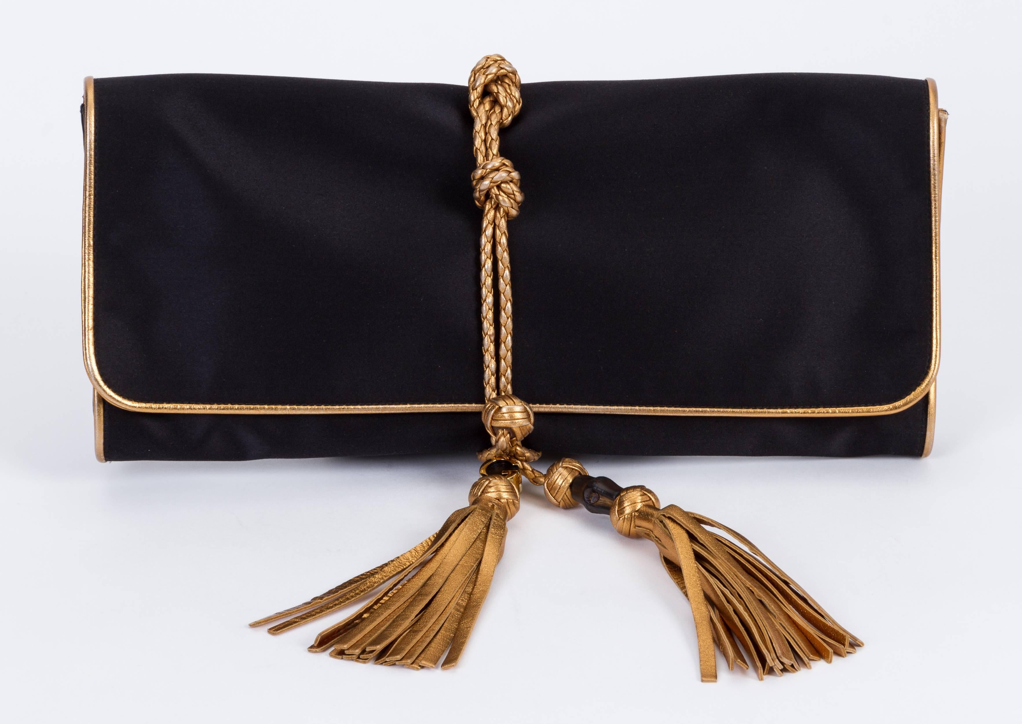 Gucci Black Silk Gold Tassel Clutch Bag 2