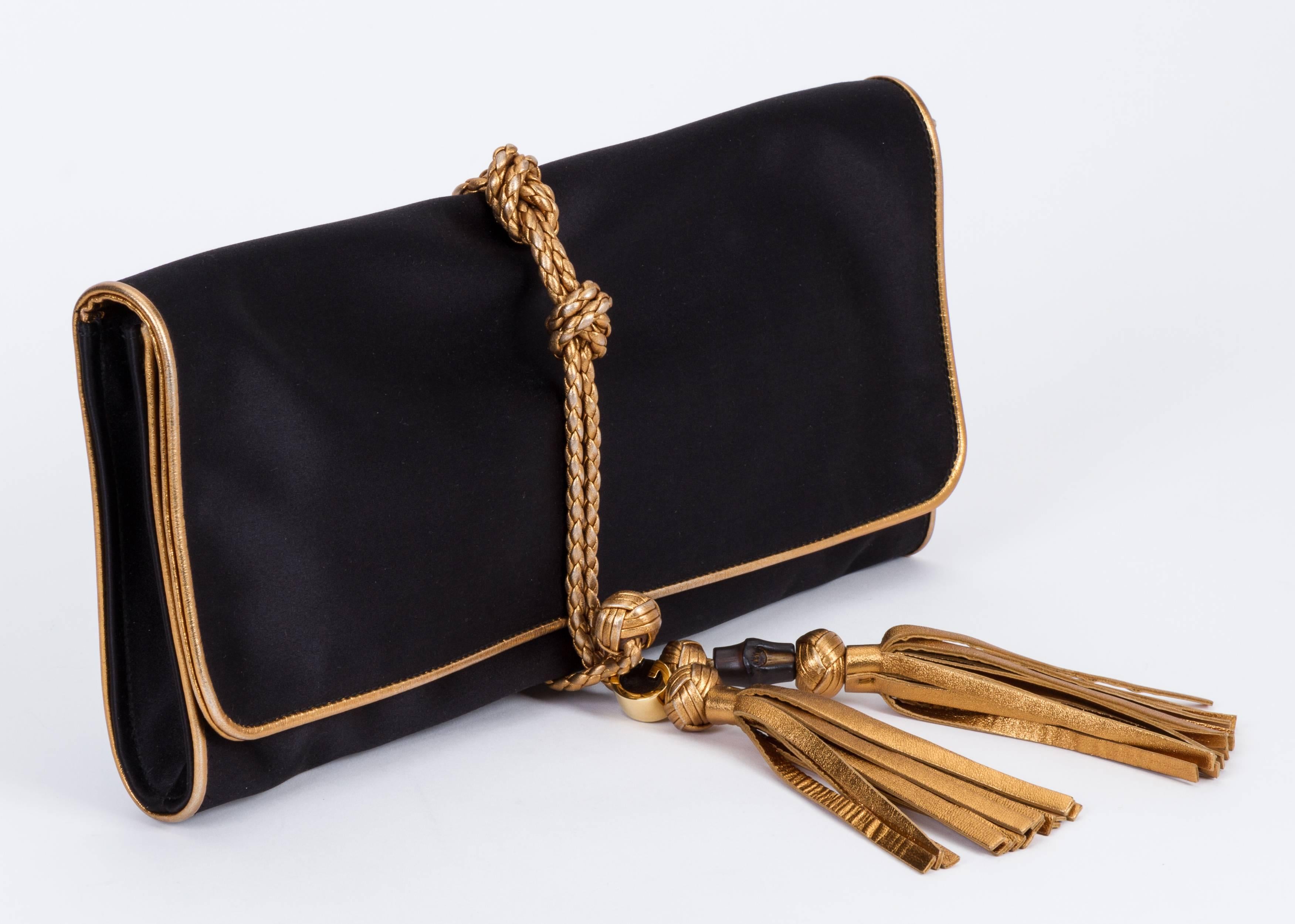 Gucci Black Silk Gold Tassel Clutch Bag 3