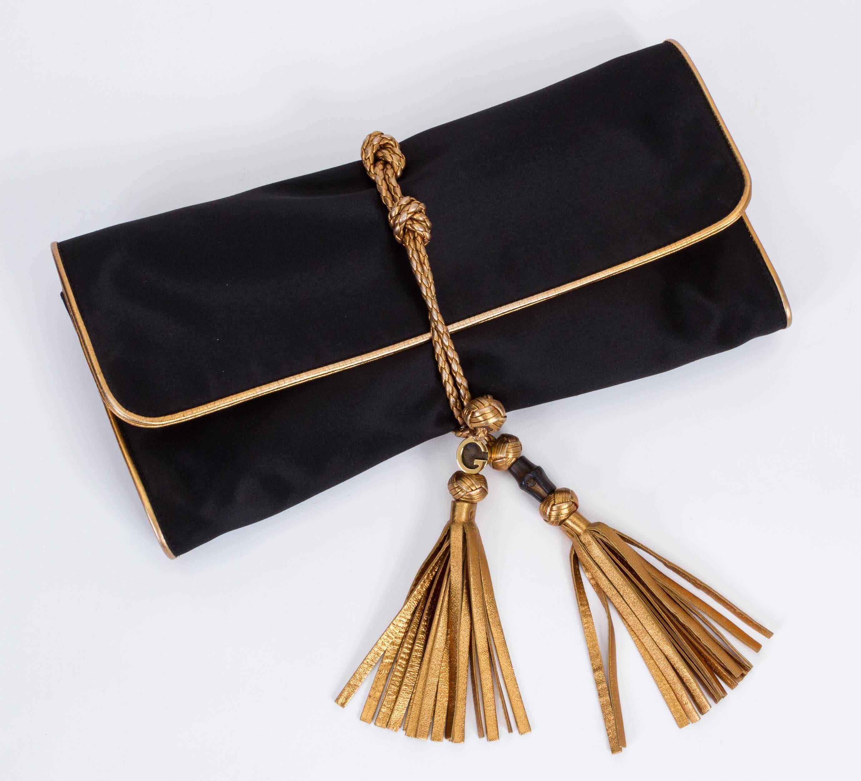 Gucci Black Silk Gold Tassel Clutch Bag 5