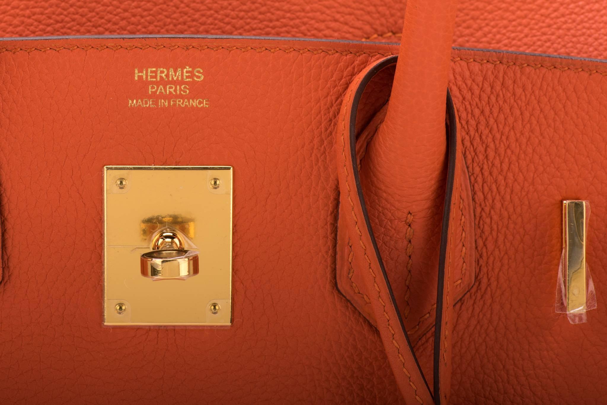 New in Box Hermes Birkin 30 Togo Feu Gold Bag 1