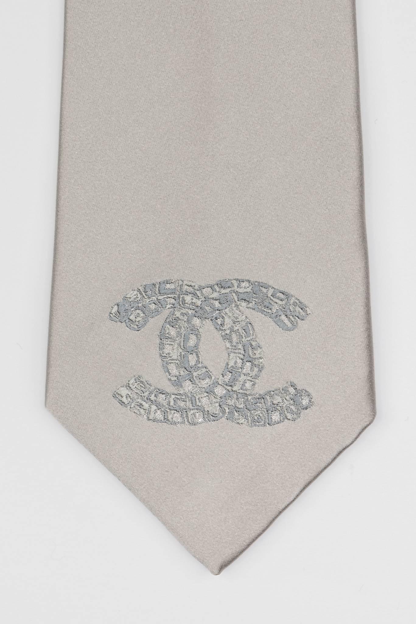 Chanel Silver CC Logo Silk Tie 1