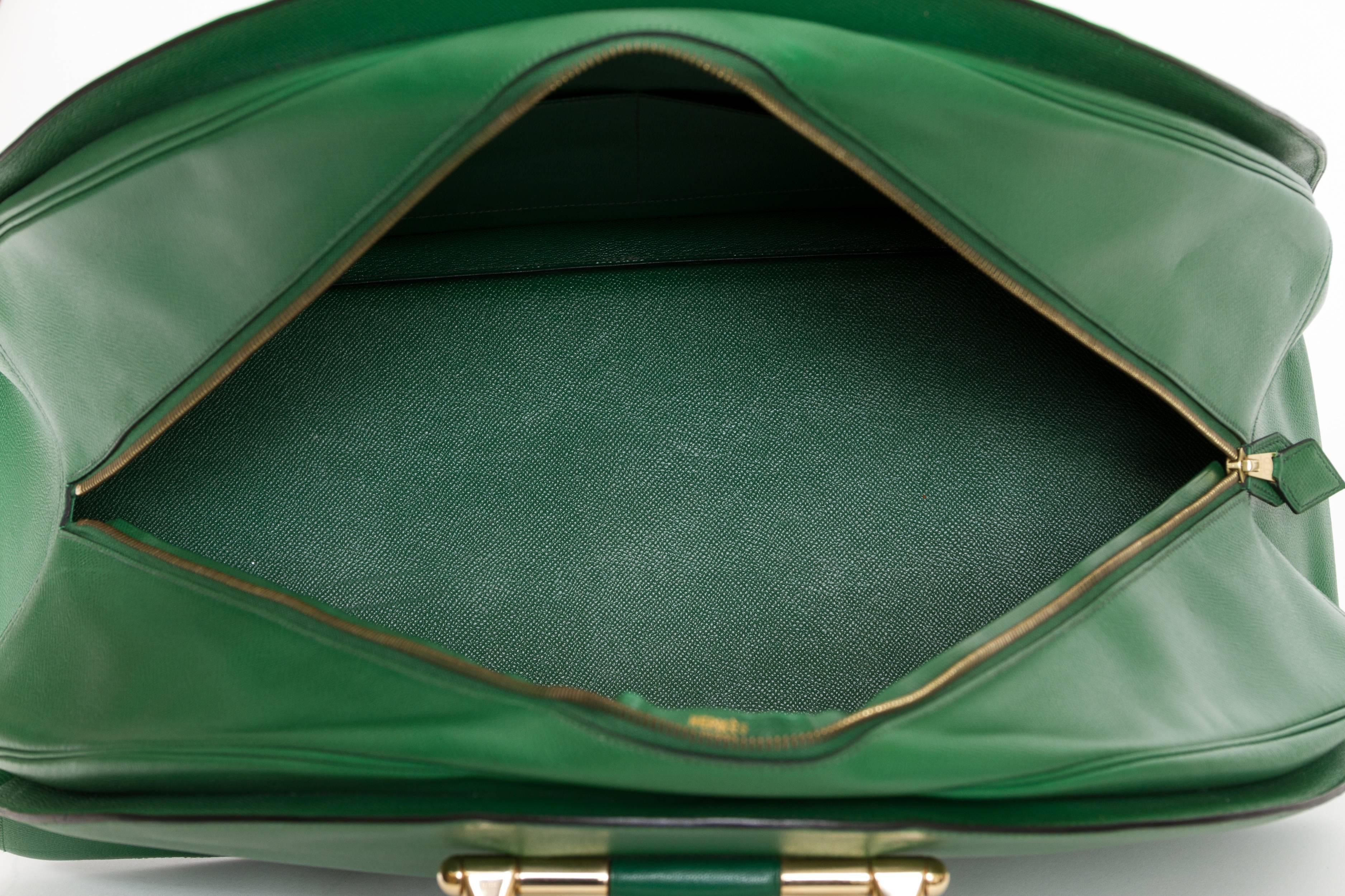 Hermes Vintage Oversize Bengale Green Tote Travel Bag 4