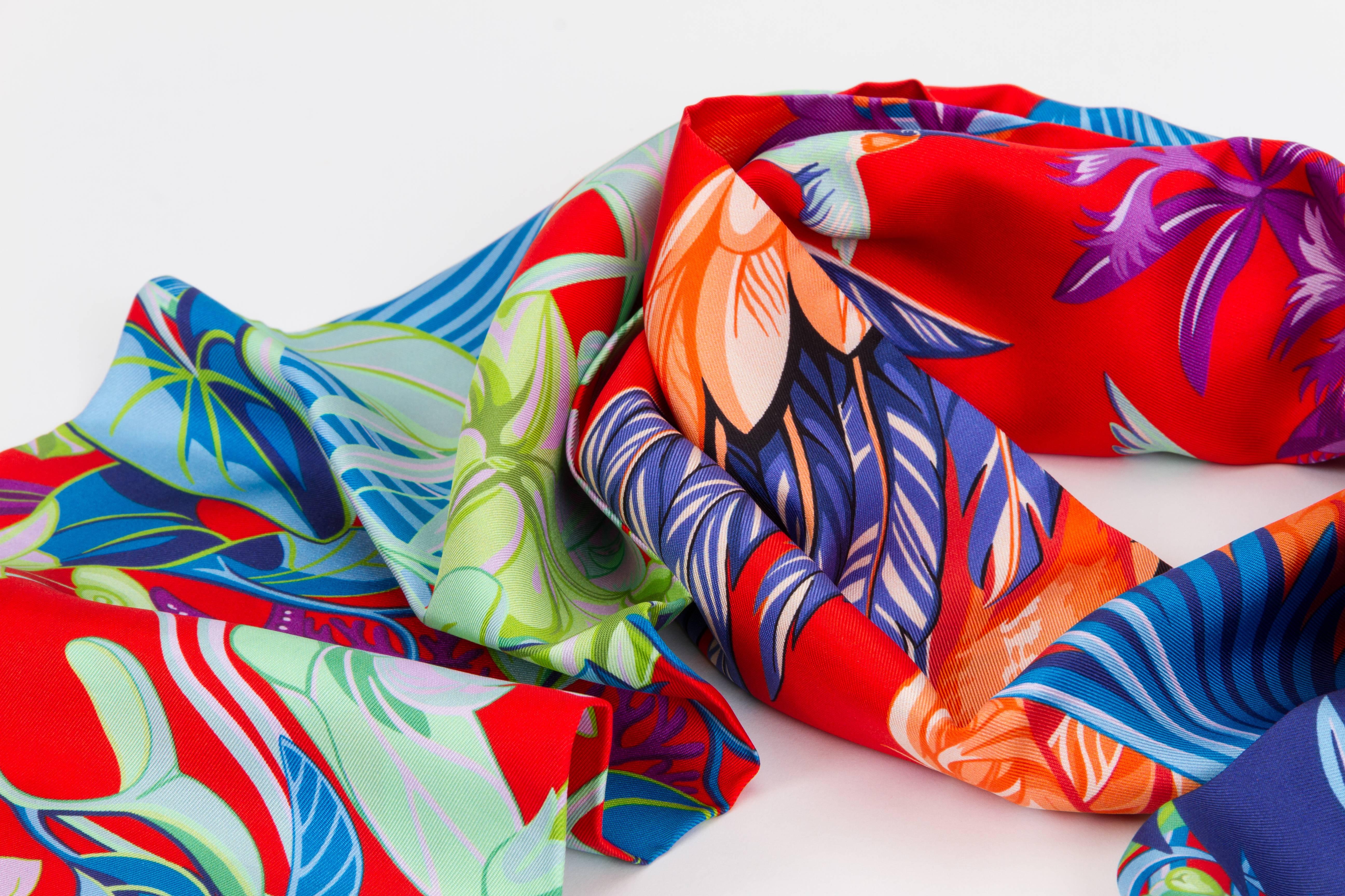 Hermès Flamingo Party maxi-twilly scarf. 100% silk. Brand new in box with ribbon and shopping bag.
