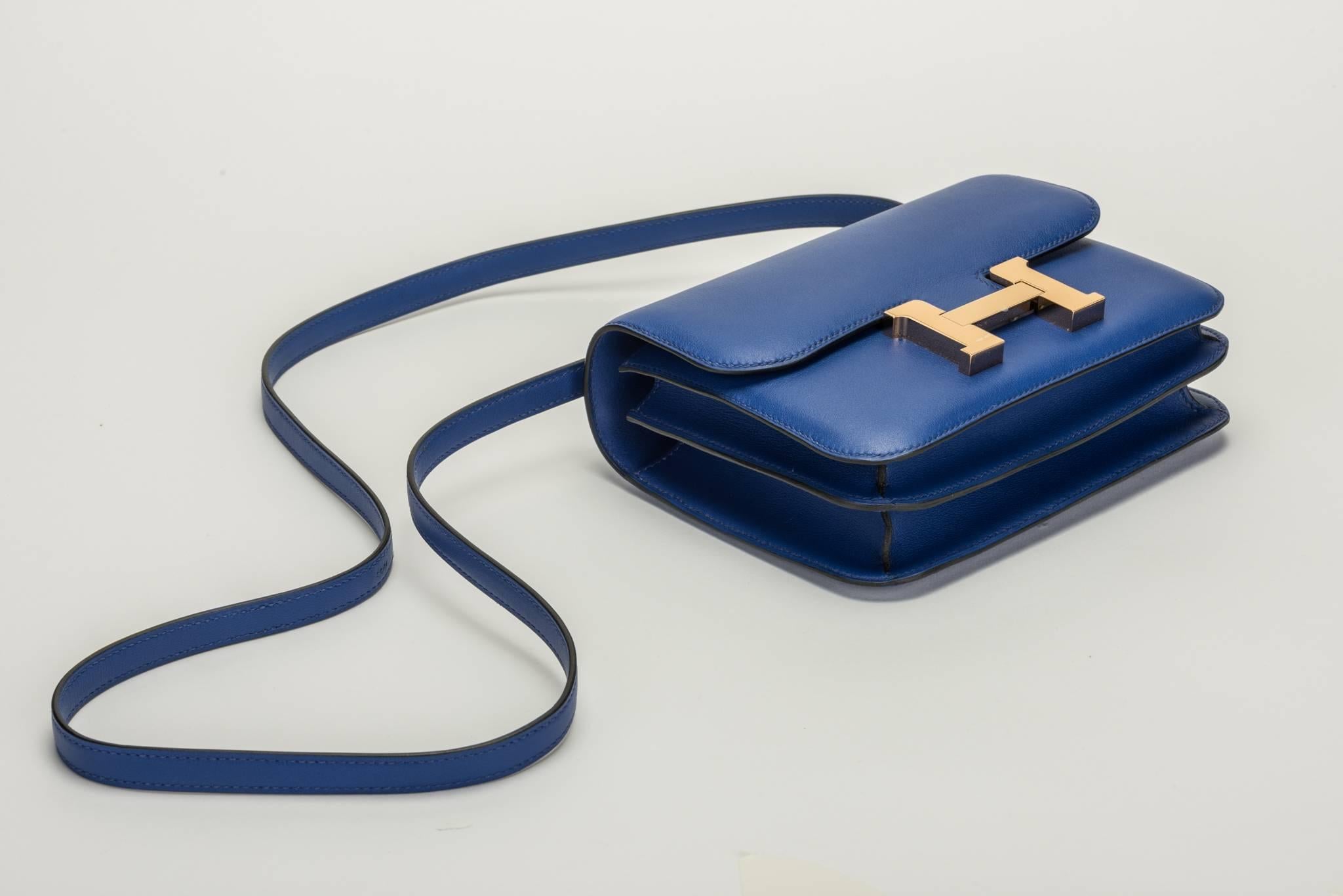 Hermes Mini Constance 18cm Electric Blue Bag In New Condition In West Hollywood, CA