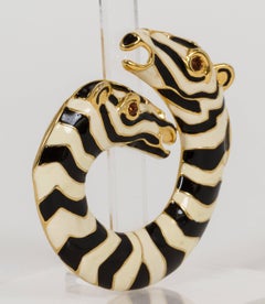 1990's KJL for Kenneth Jay Lane Enamel Zebra Gold Pin