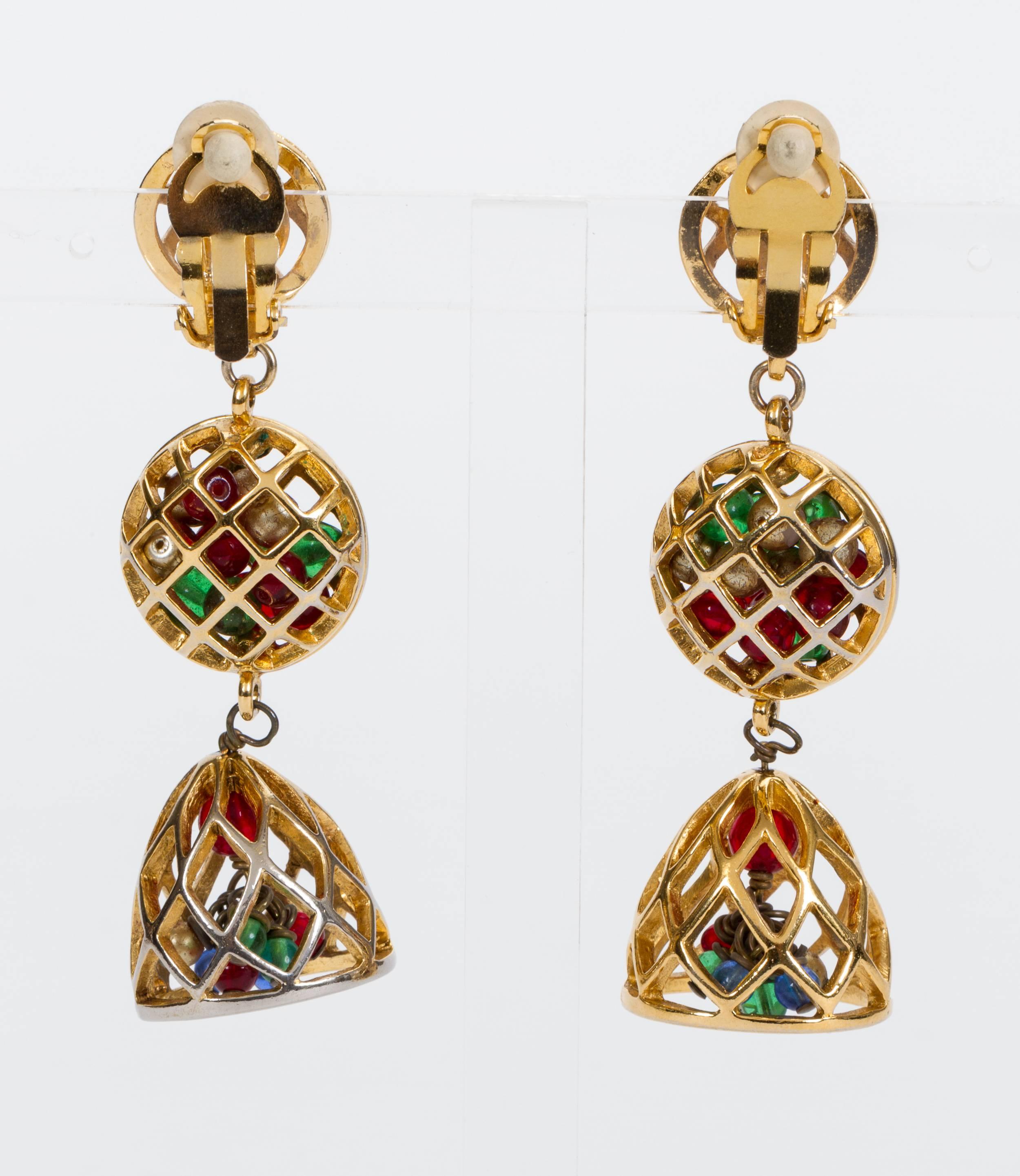 1970's Chanel Collectible Cage Drop Earrings In Excellent Condition In West Hollywood, CA
