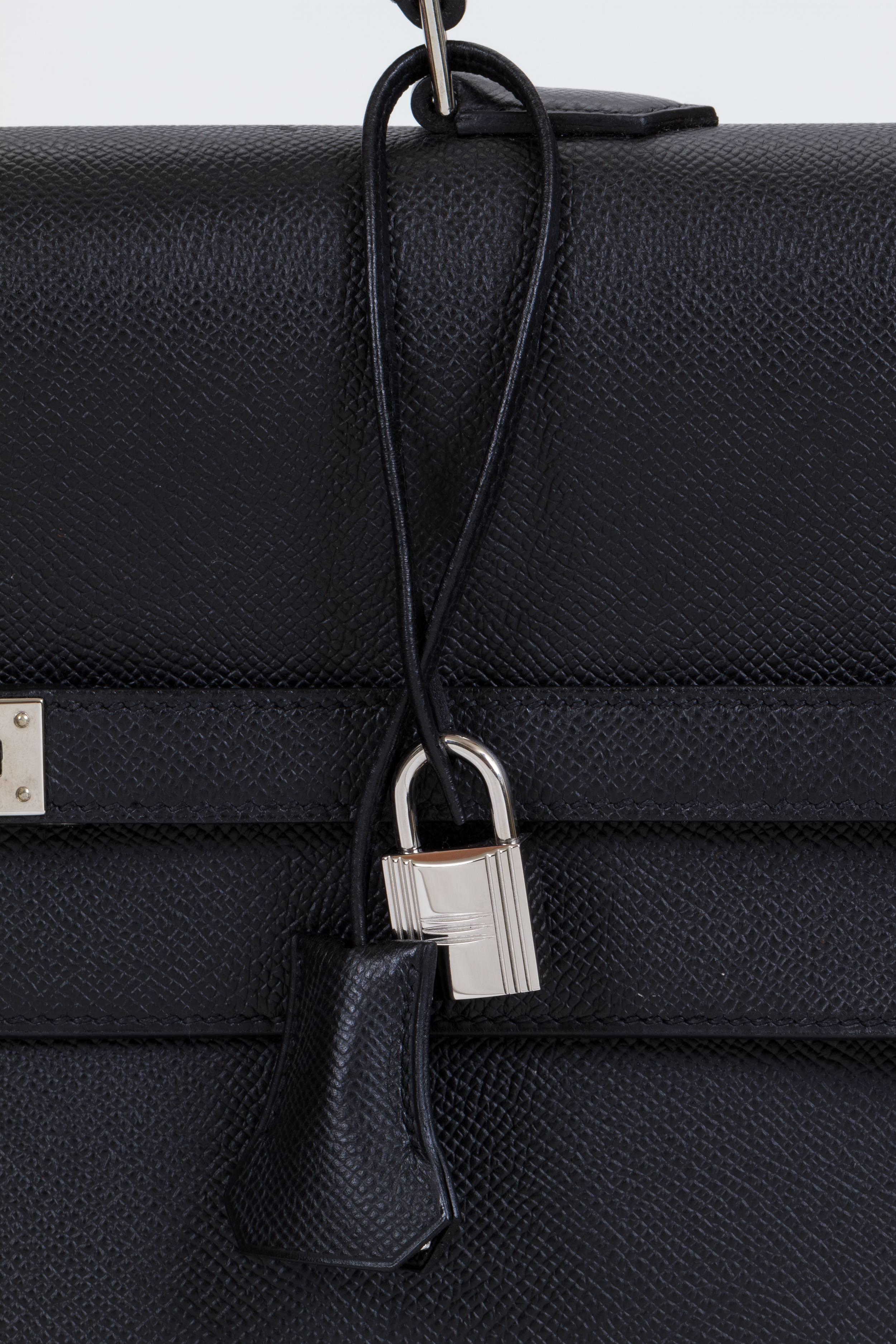 Women's or Men's Mint Condition Hermes Black Epsom Kelly Briefcase with Box