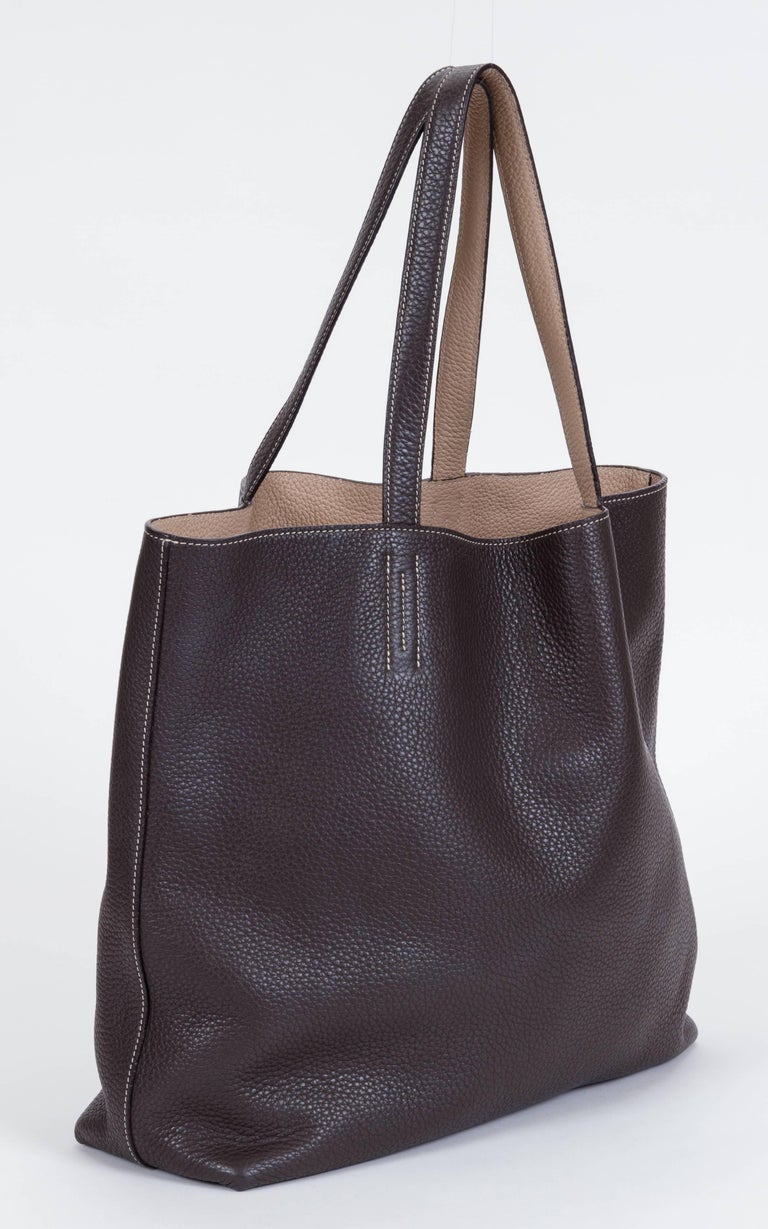 Hermes Double Sens Reversible Etoupe and Brown Tote Bag at 1stDibs