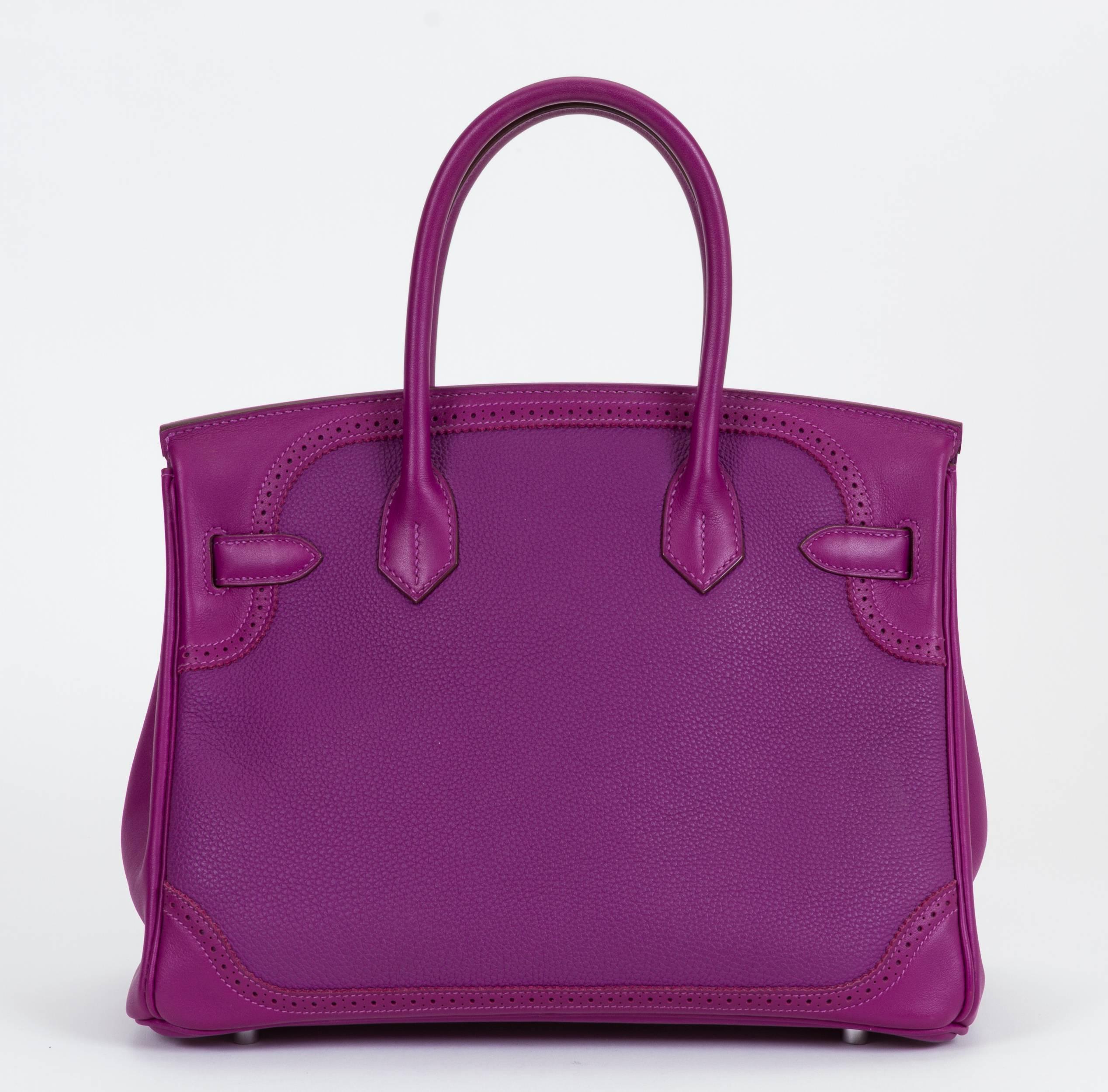 Purple Rare Hermes 30 Birkin Ghilies Anemone Bag For Sale