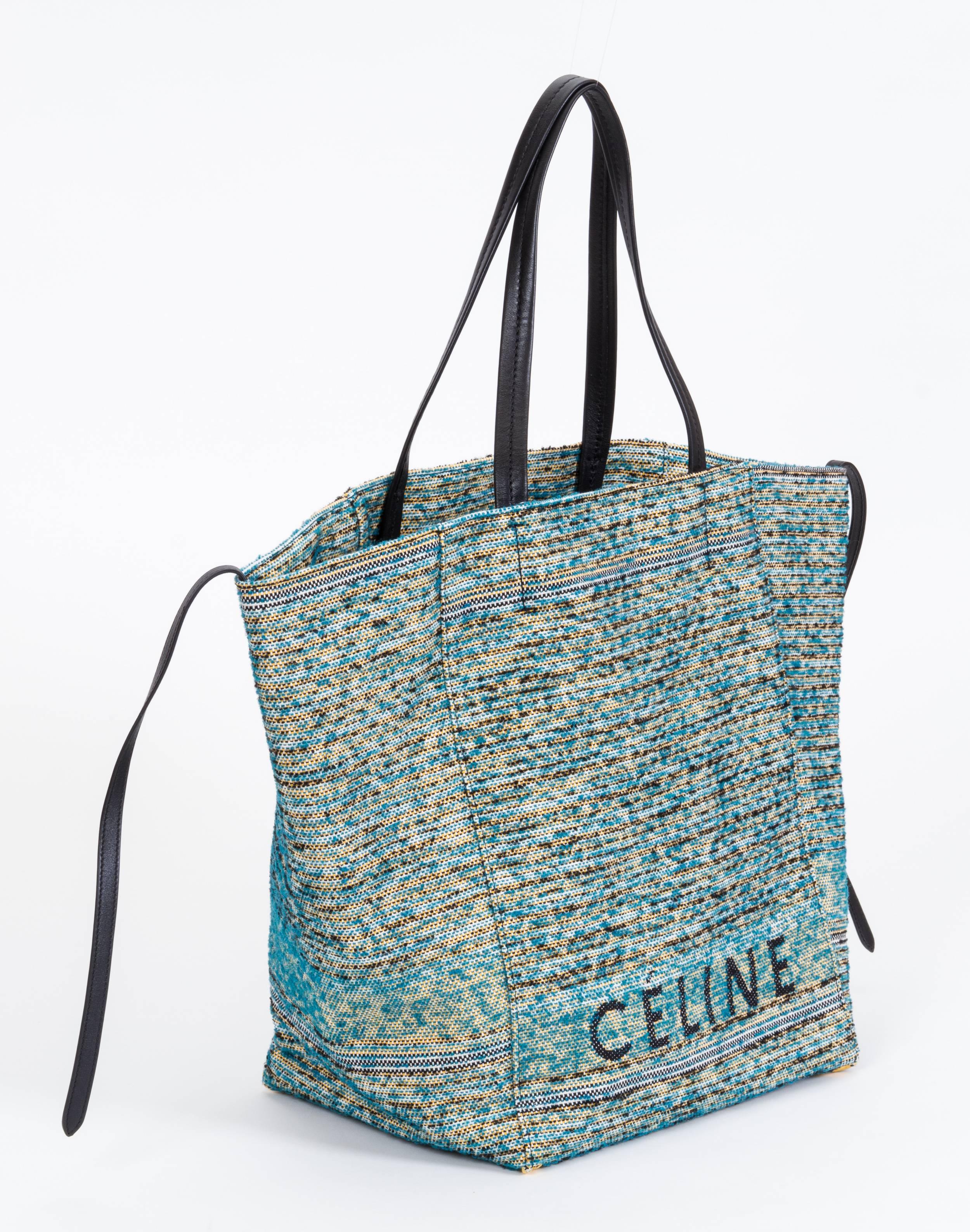 Celine brand new boucle' fabric phantom bag with black calf profiles. Handle drop 8.5