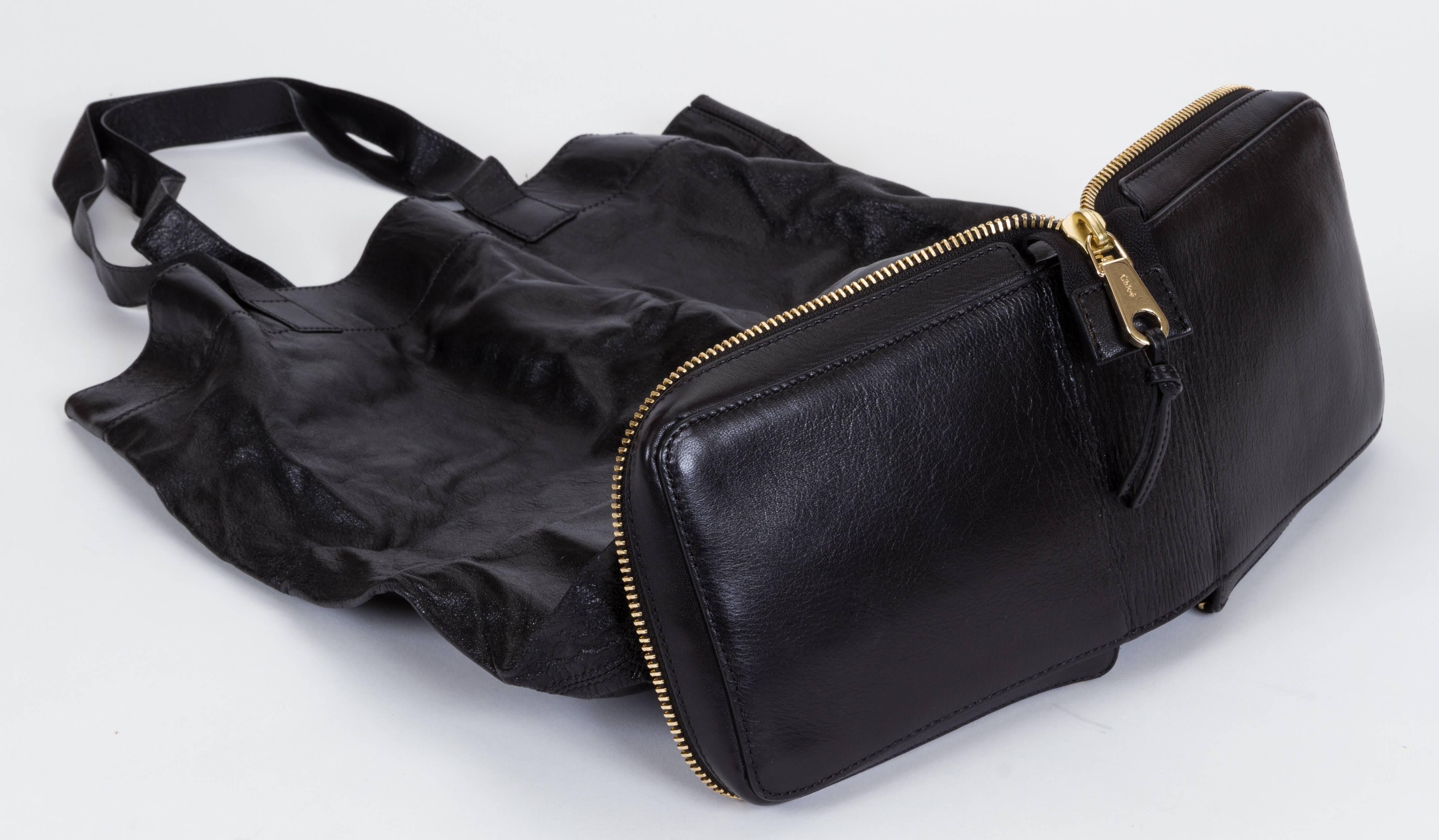 Chloe Black Leather Foldable Purse Tote Bag For Sale 1
