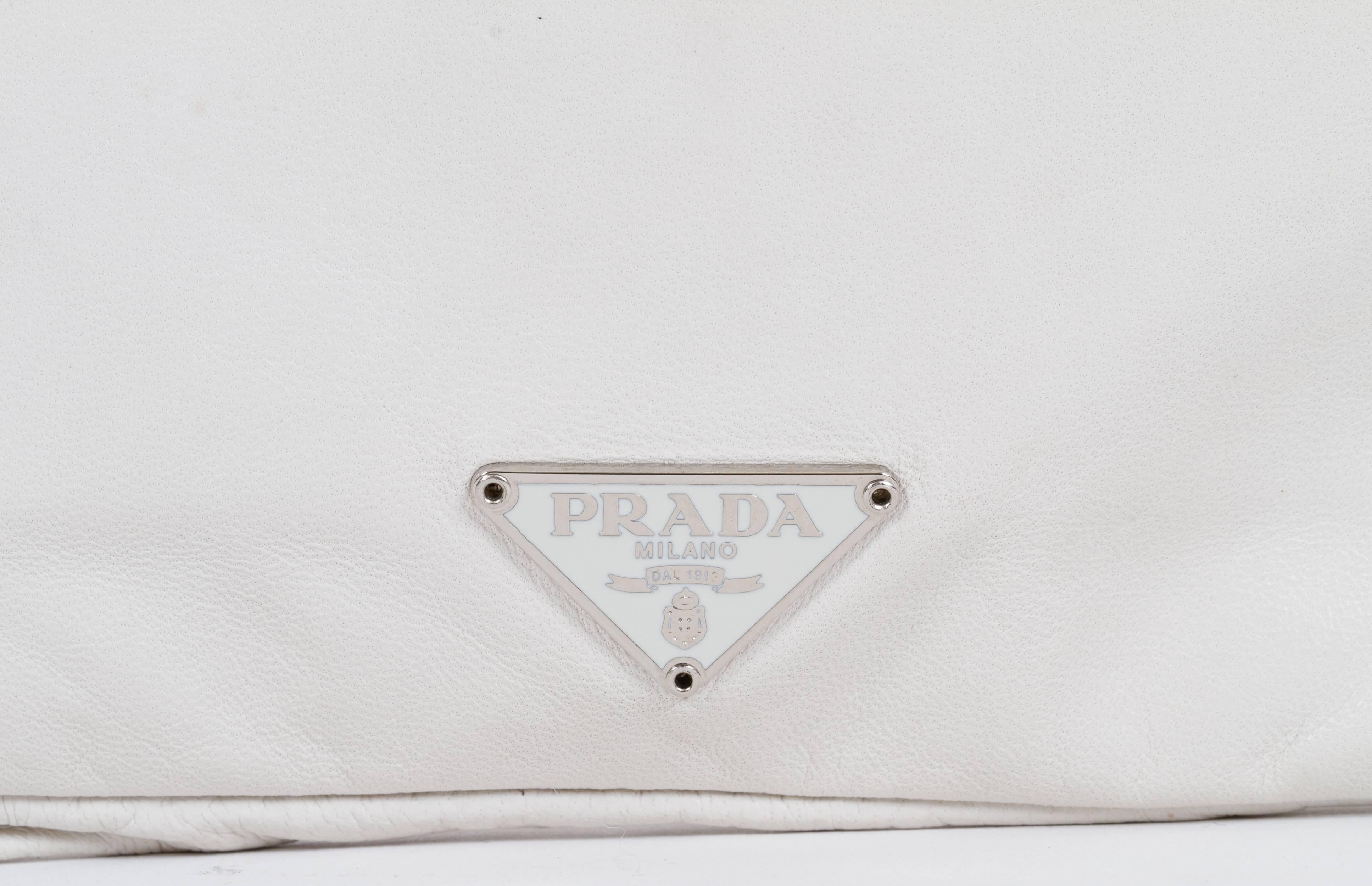 Gray 1990's Prada Vintage White Lambskin Handbag