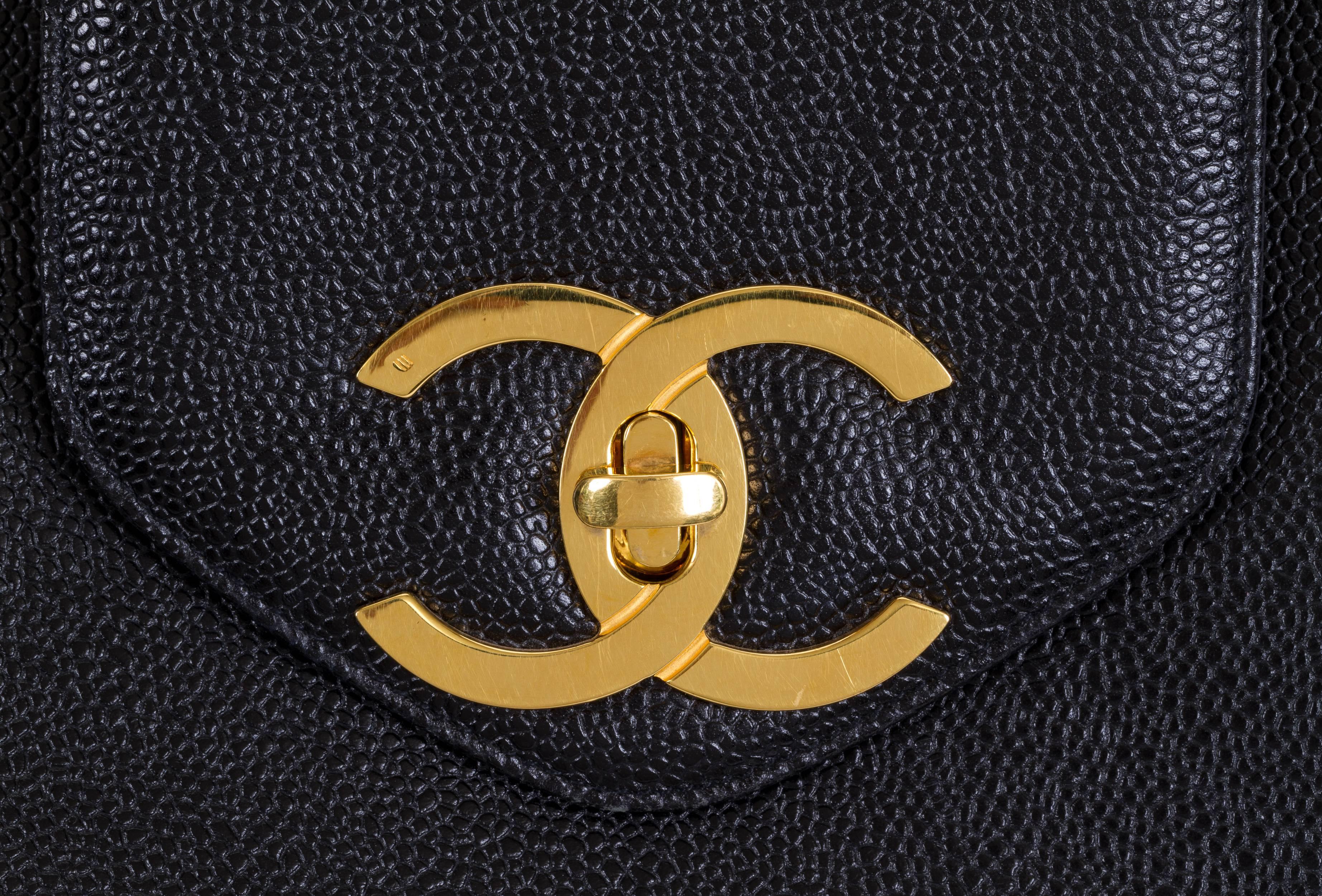 Chanel Vintage Black Caviar Weekender Bag, 1990s 2