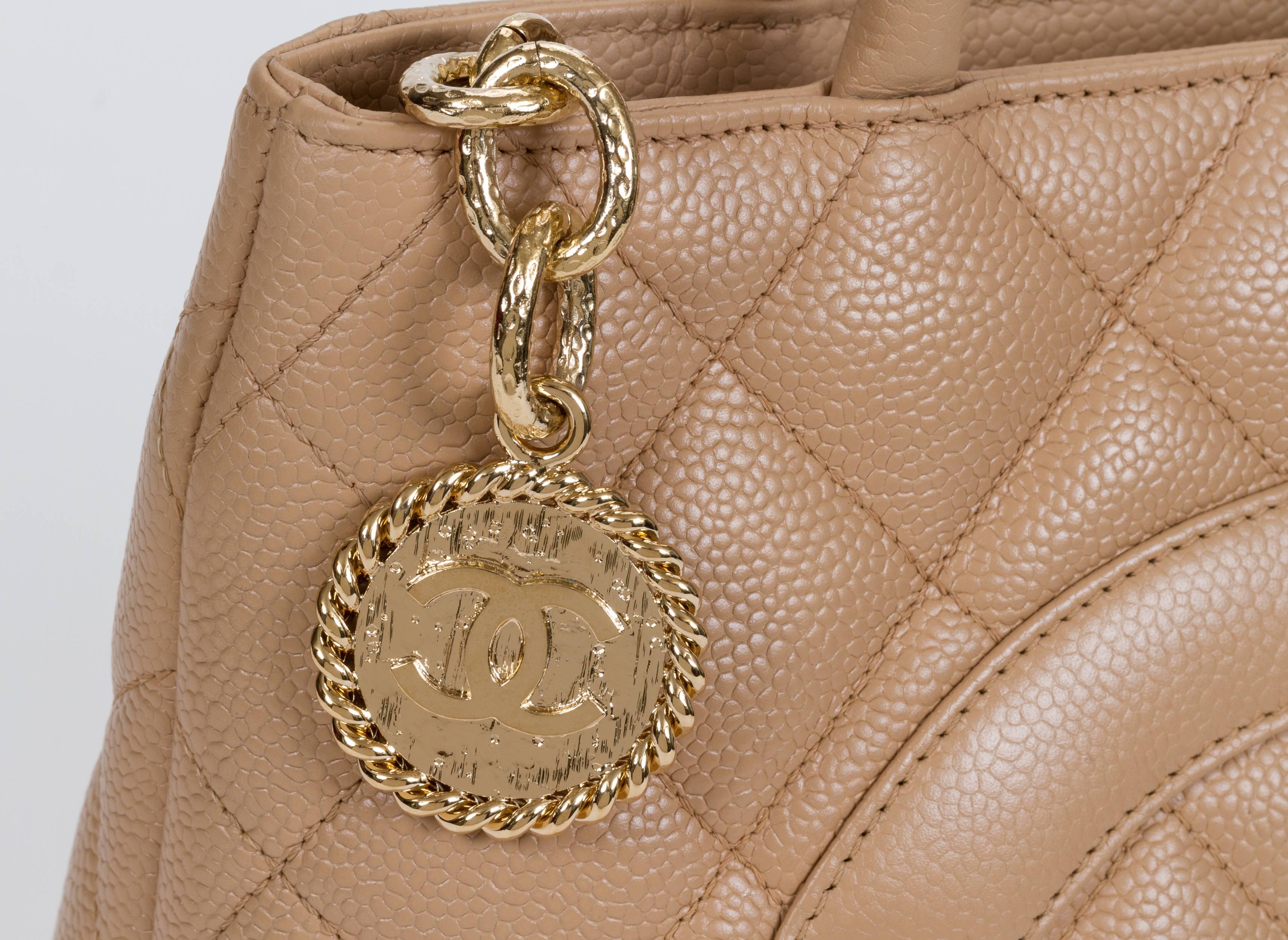 Women's Chanel Camel Caviar Medallion Tote Bag